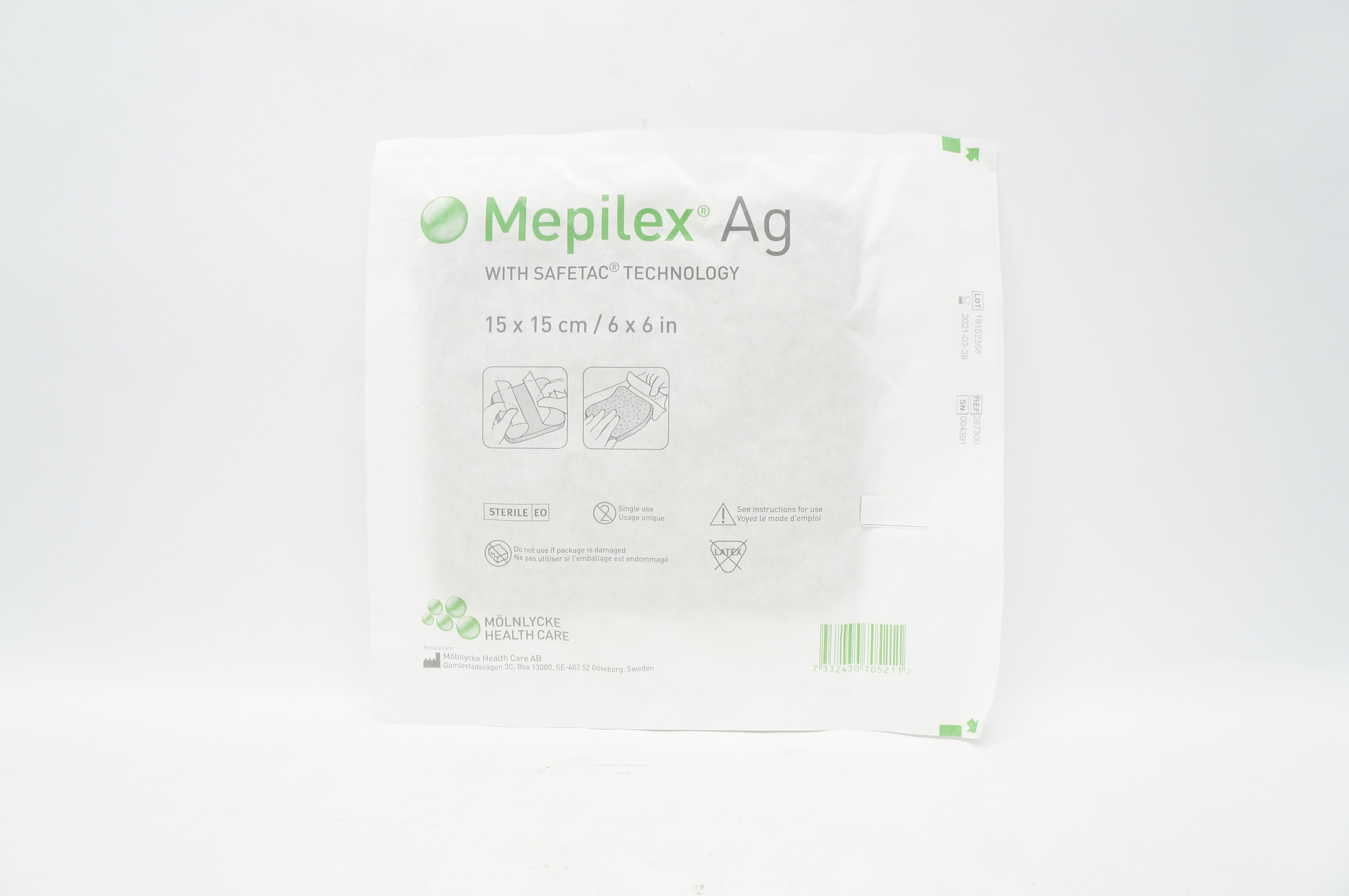 Molnlycke Healthcare 287300 Mepilex Ag with Safetac Technology 6 x 6inch (x)