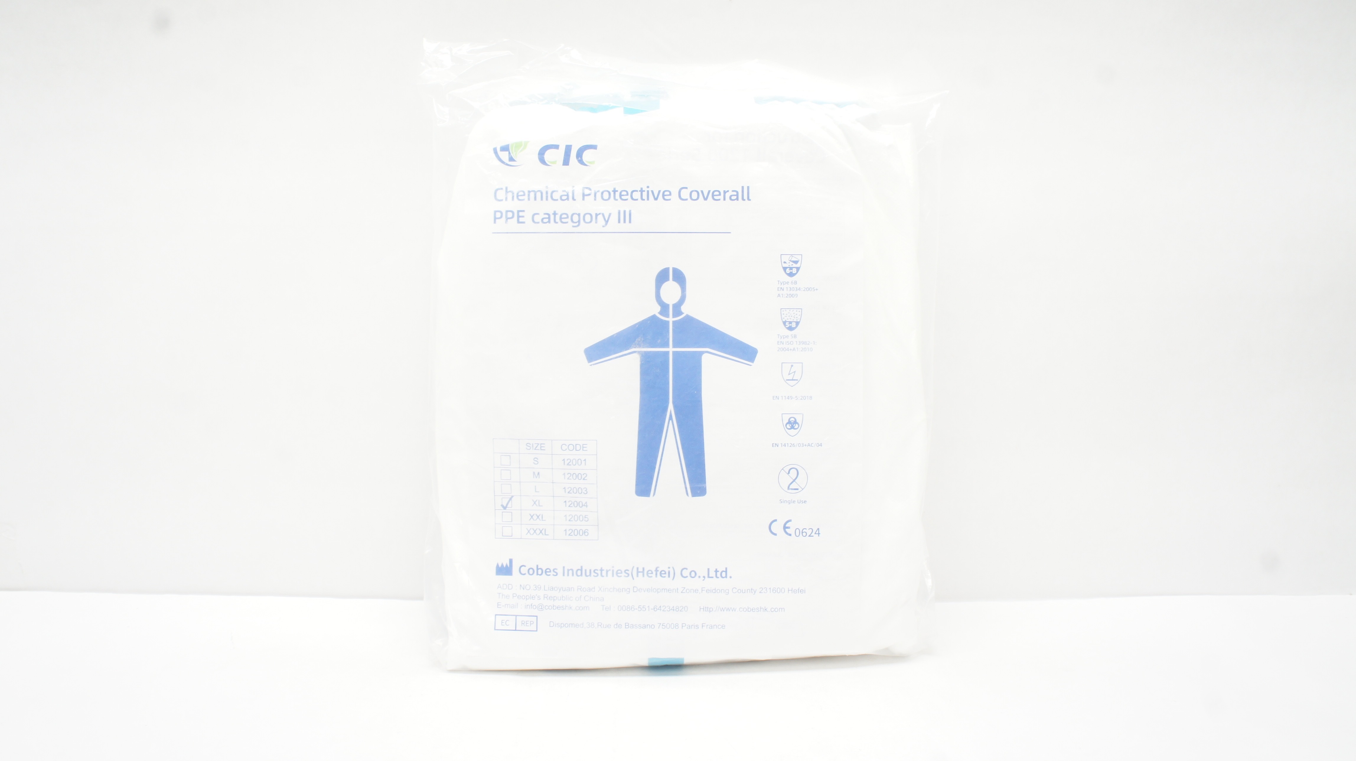 Cobes Industries 12004 CIC Chemical Protective Coverall PPE Category III Size XL