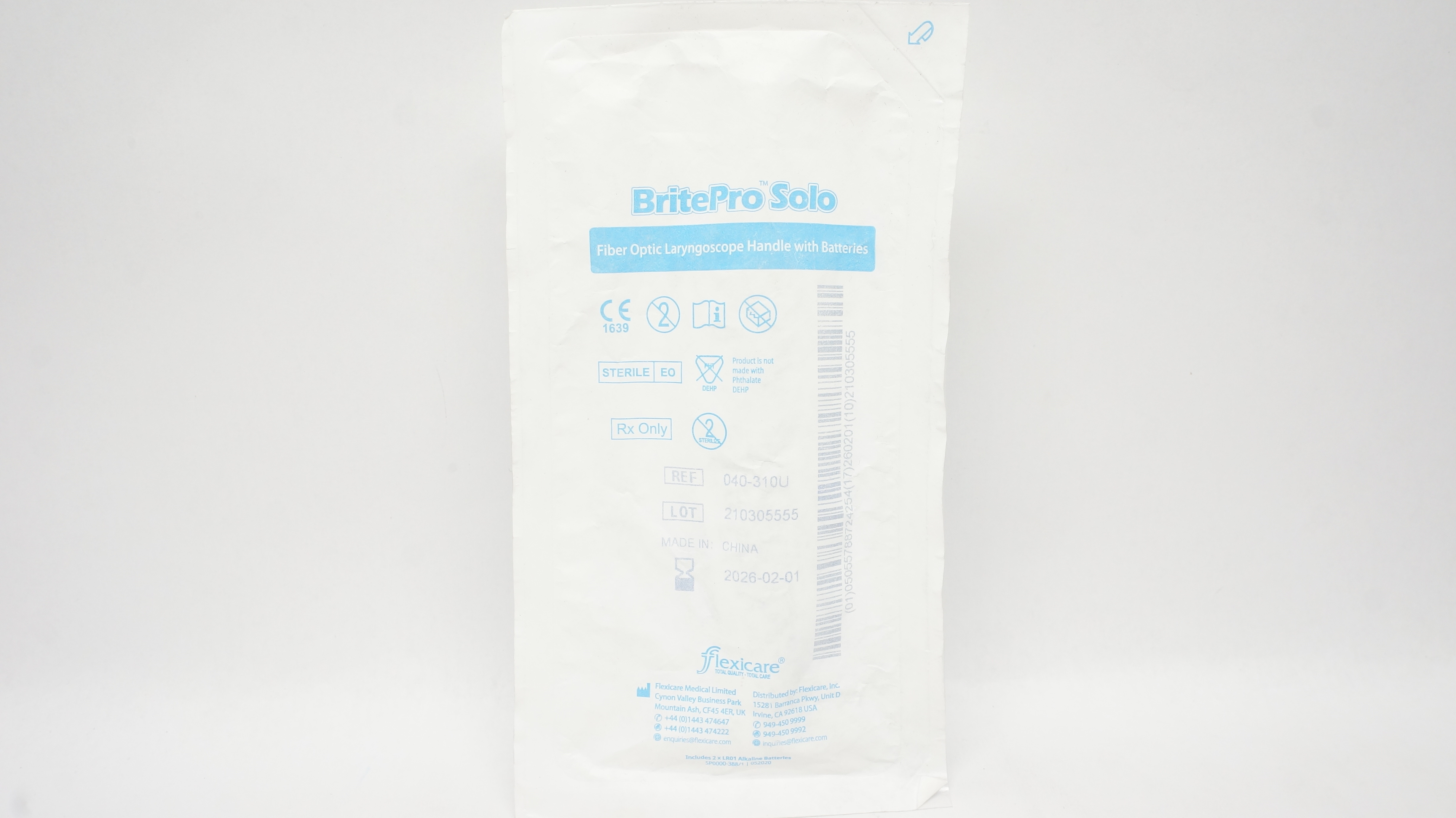 Flexicare 040-310U BritePro Solo Fiber Optic Laryngoscope Handle