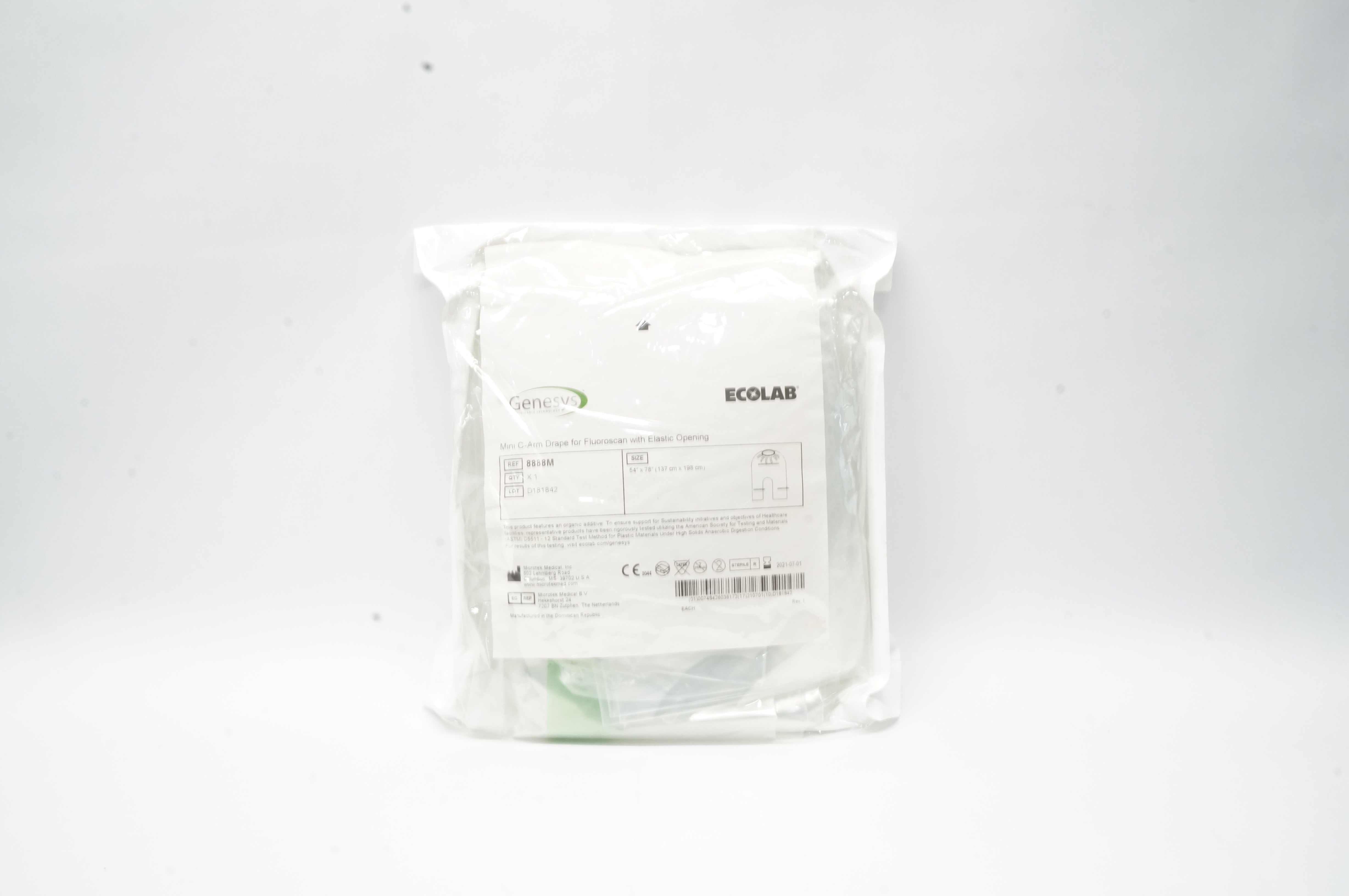 Genesys 8888M Mini C-Arm Drape for Fluoroscan with Elastic Opening 54in x 78in