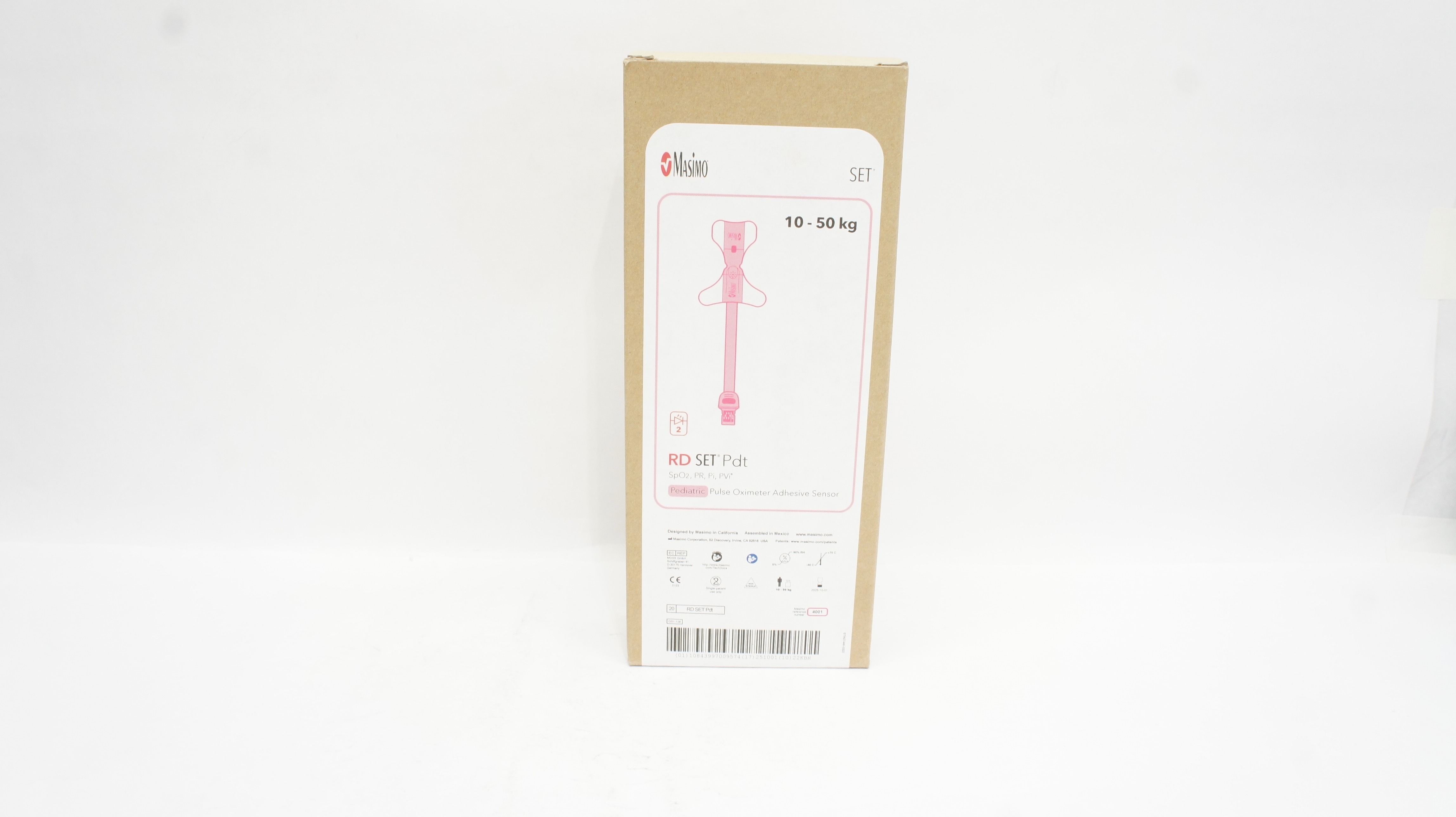 MasimoSet 4001 SpO2 RD SET Pdt Pulse Oximeter Adhesive Sensor 10-50kg -Box of 20