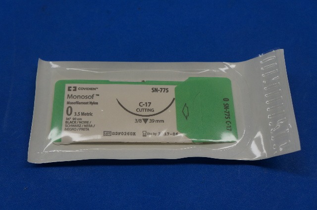 Covidien SN-775 0 Monosof, C-17 39mm 3/8 Cutting, Monofilament Nylon, 36
