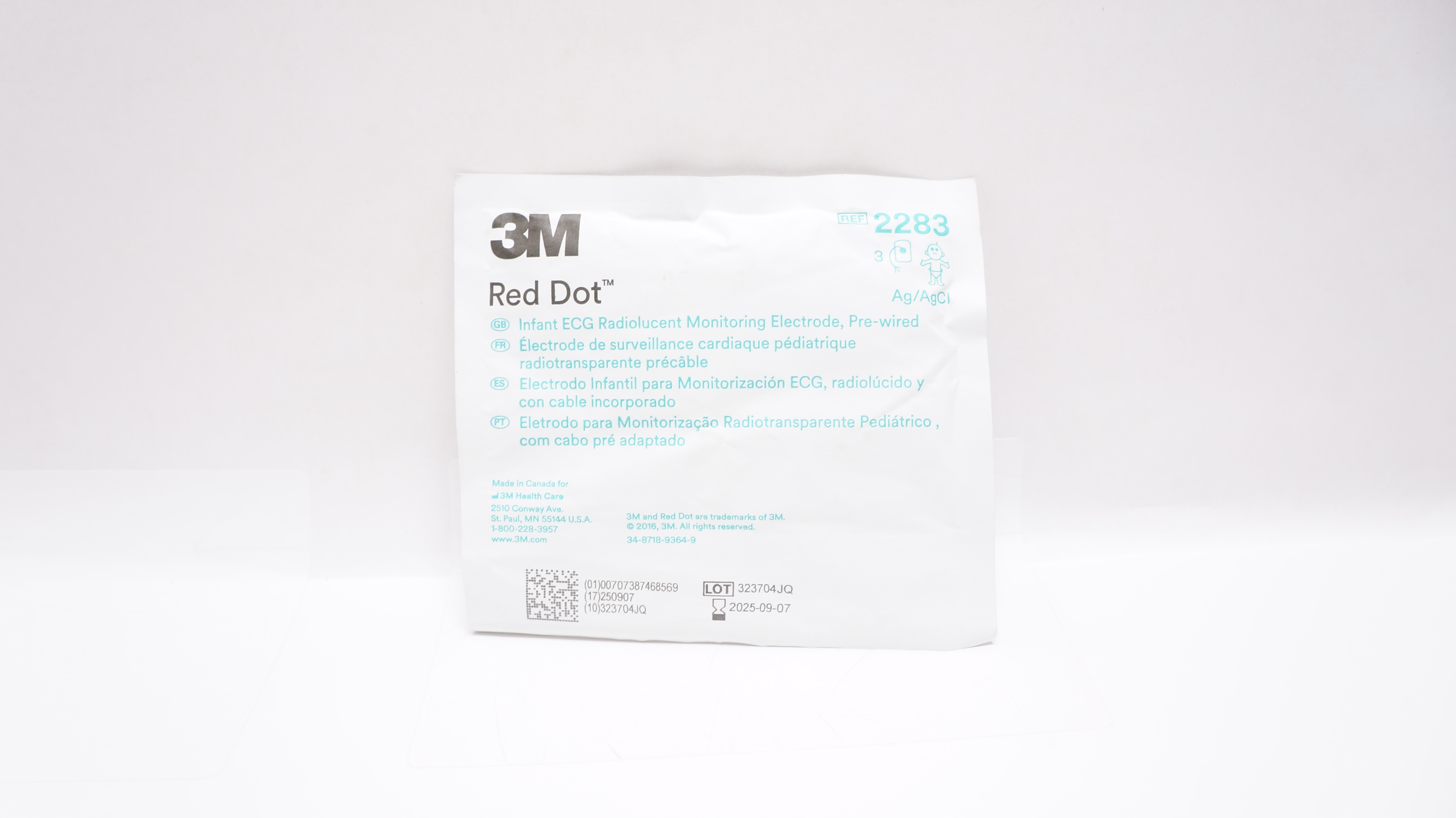 3M 2283 Red Dot Infant ECG Radiolucent Monitoring Electrode - Pack of 3