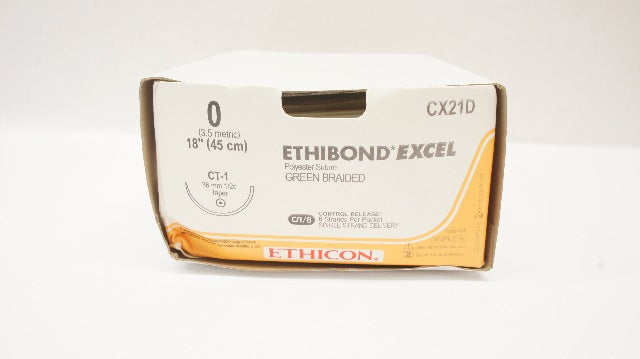 Ethicon CX21D Ethibond Excel 0 CT-1 36mm 1/2c Taper 18inch - Box of 10 (x)