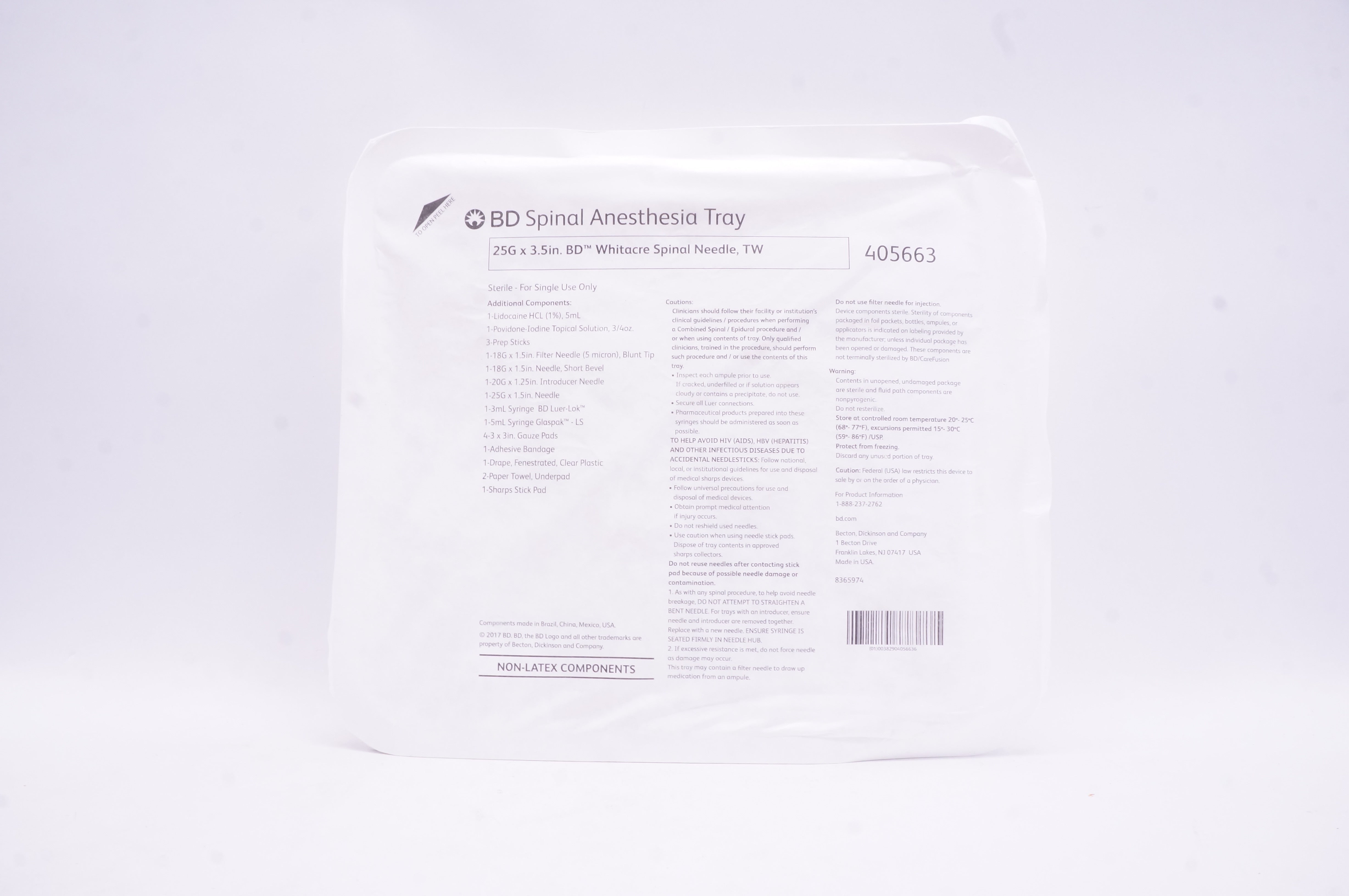 BD 405663 Spinal Anesthesia Tray (x)