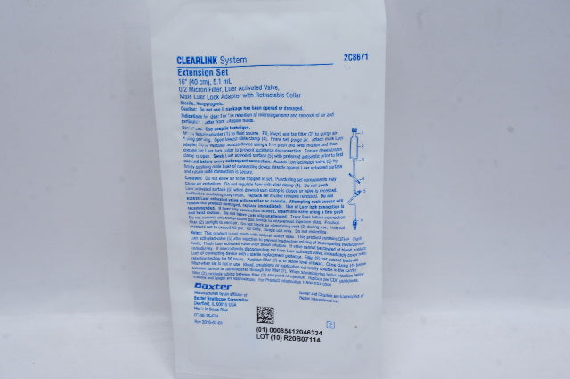 Baxter 2C8671 CLEARLINK Systems Extension Set 16inch, 5.1mL, 0.2 Micron Filter