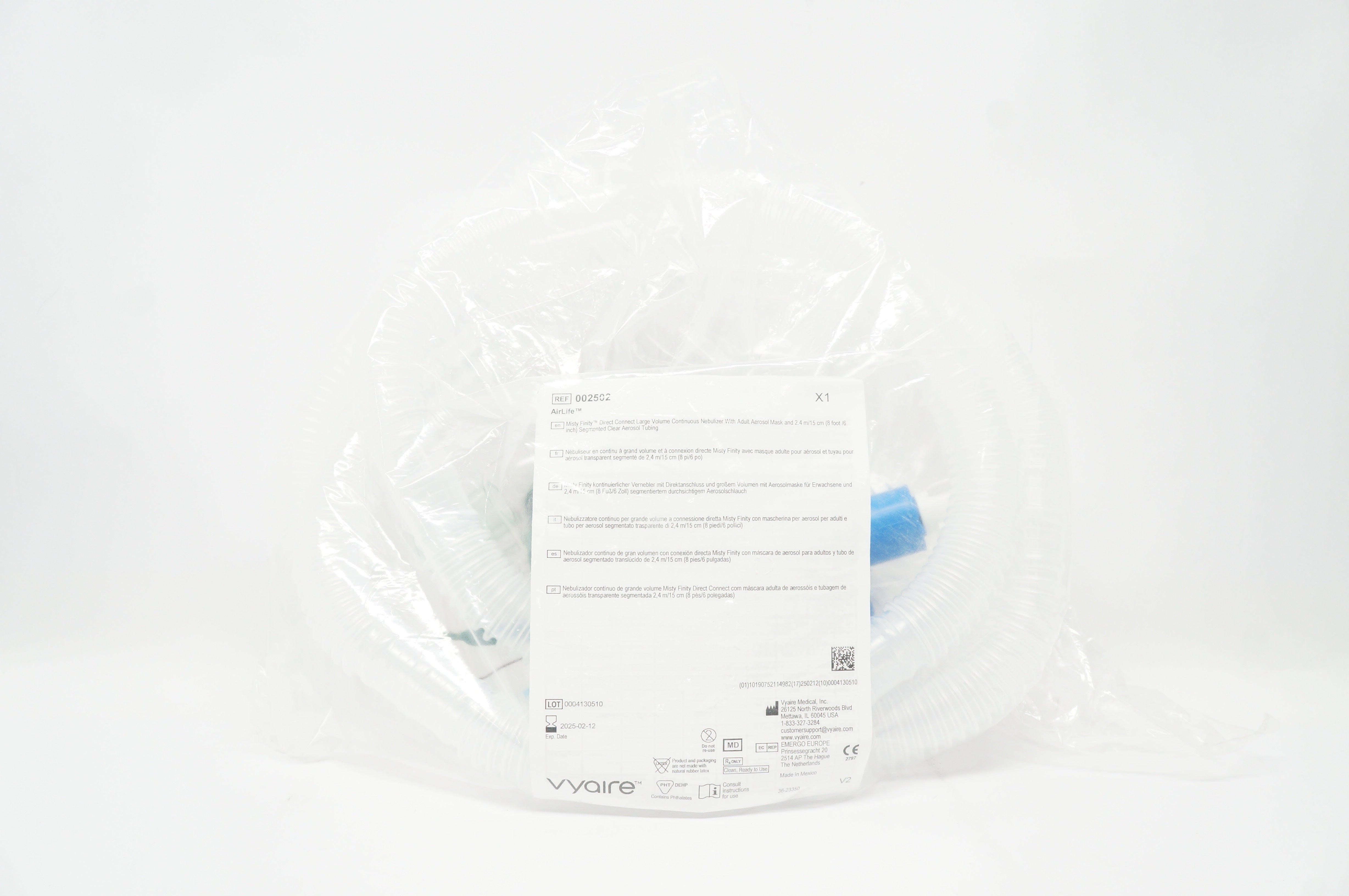 Vyaire 002502 AirLife Misty Finity Nebulizer w/Adult Mask & 8 foot/6 in. Tubing