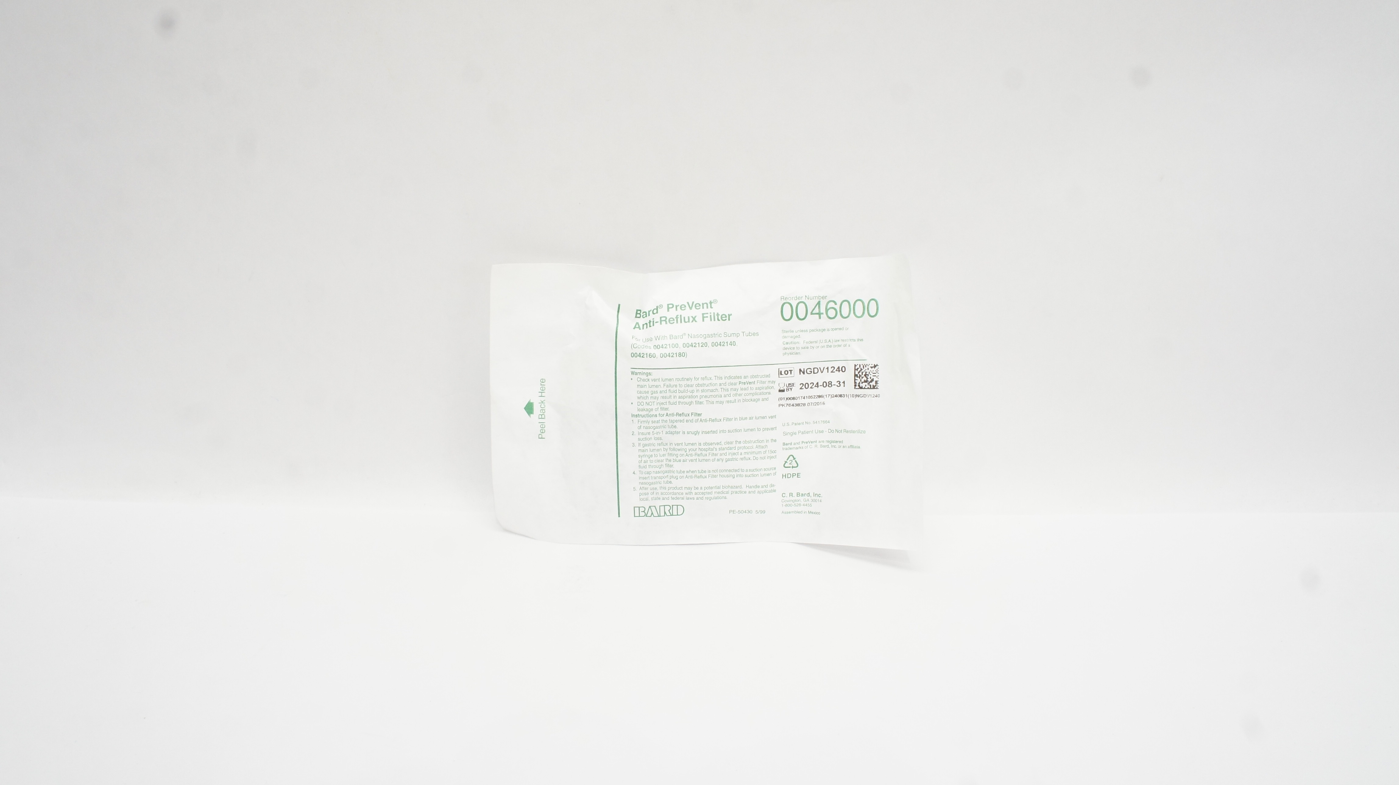 Bard 0046000 PreVent Anti-Reflux Filter