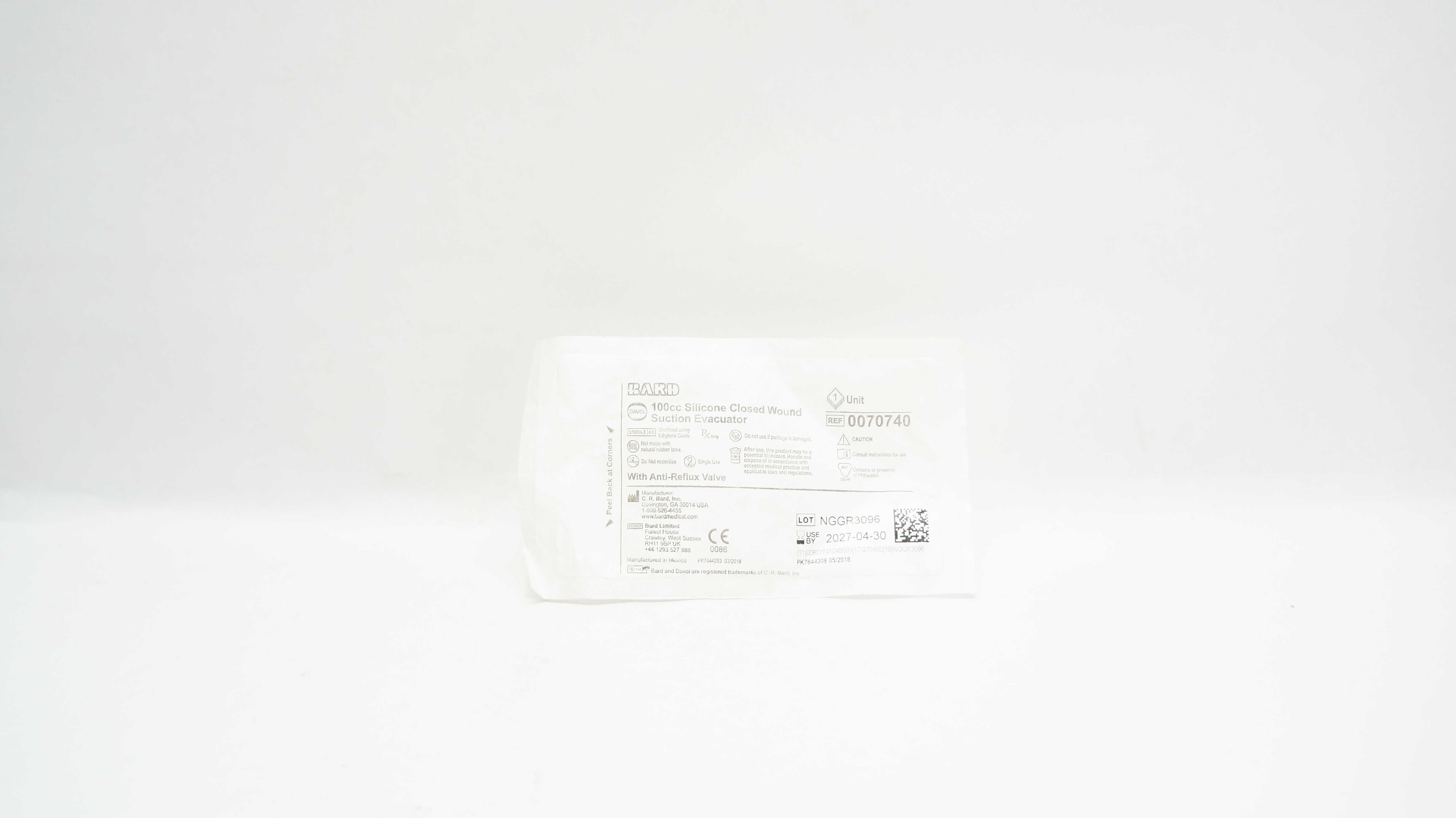 Bard 0070740 Davol Silicone Closed Wound Suction Evacuator 100cc