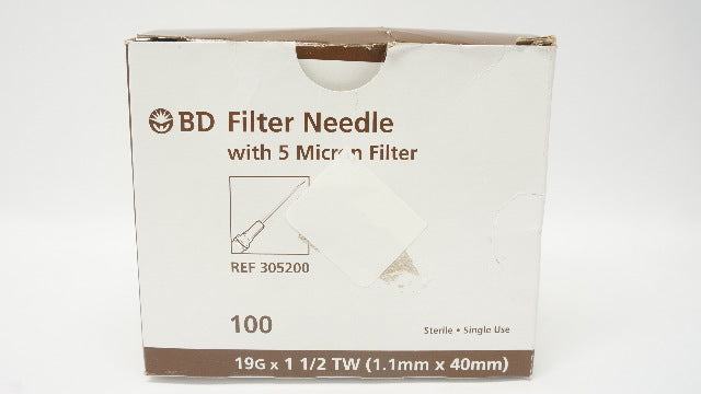 BD 305200 Becton Filter Ndle. W/5 Micron Filter 19G x 1-1/2TW (x) - Box of 55