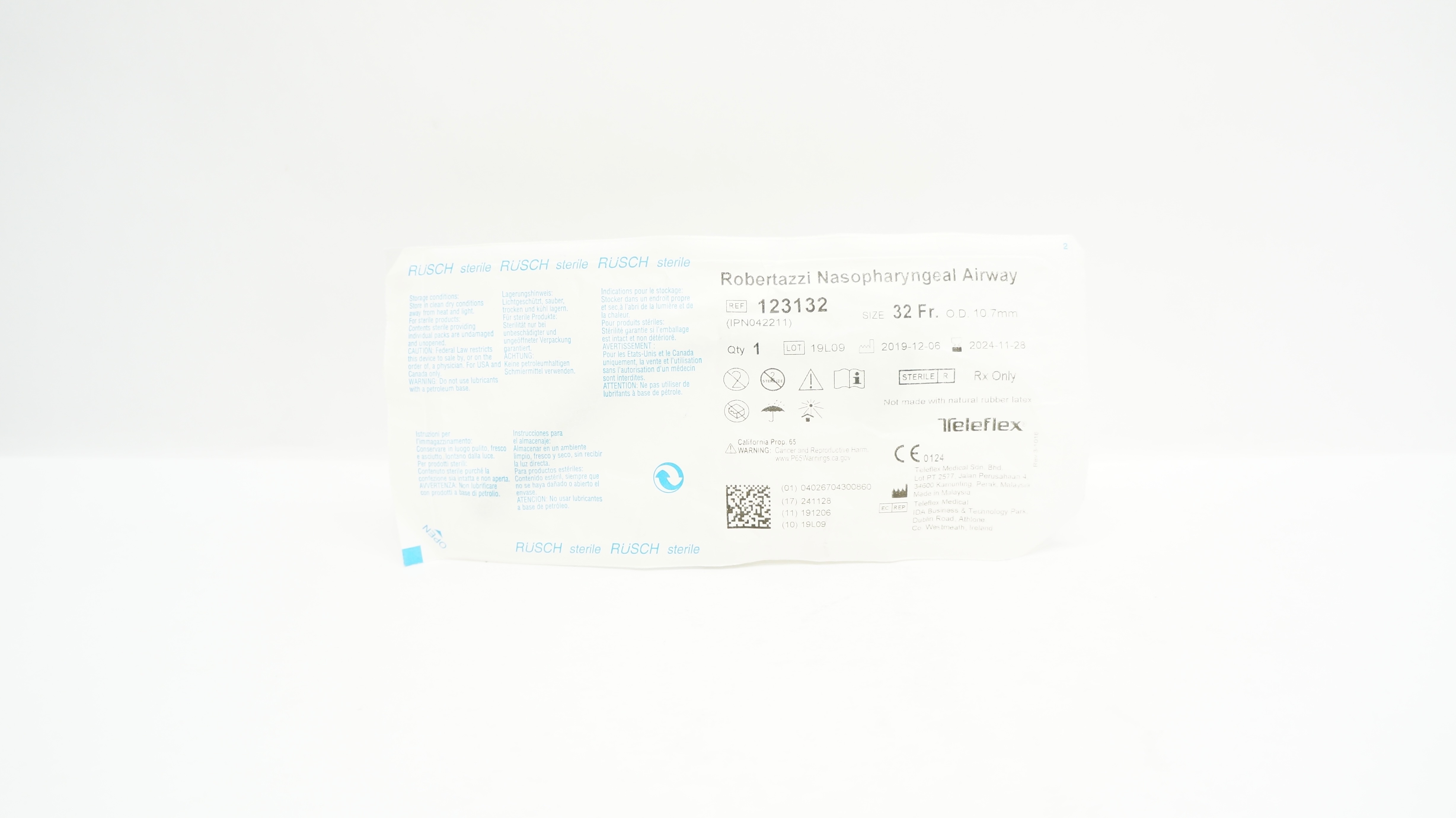Teleflex 123132 Rusch Robertazzi Nasopharyngeal Airway 32Fr. x 10.7mm O.D.