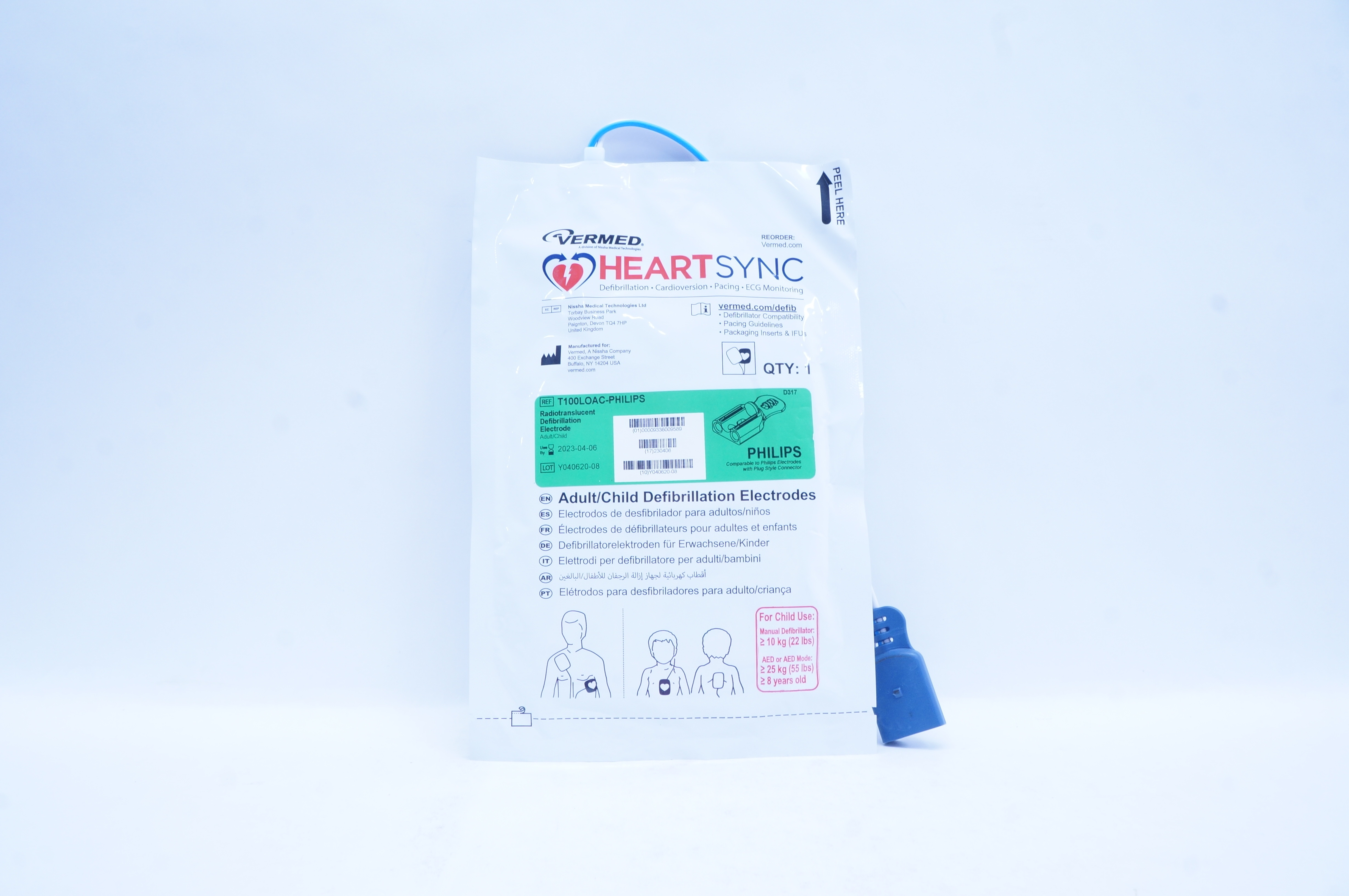 Vermed T100LOAC-PHILIPS HeartSync Adult/Child Defibrillation Electrodes