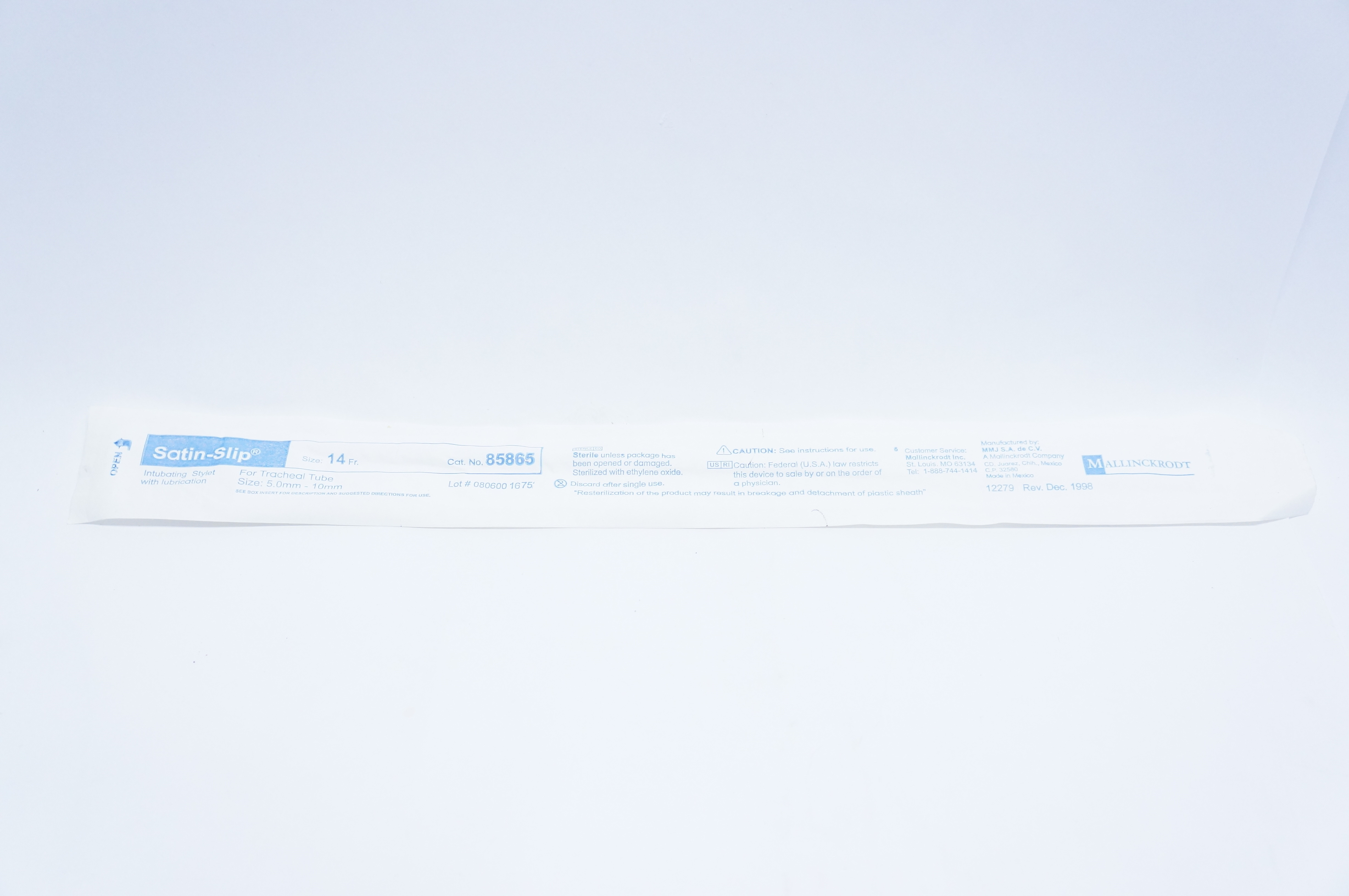 Mallinckrodt 85865 Satin-Slip Intubating Stylet with Lubrication 14Fr., 5mm-10mm