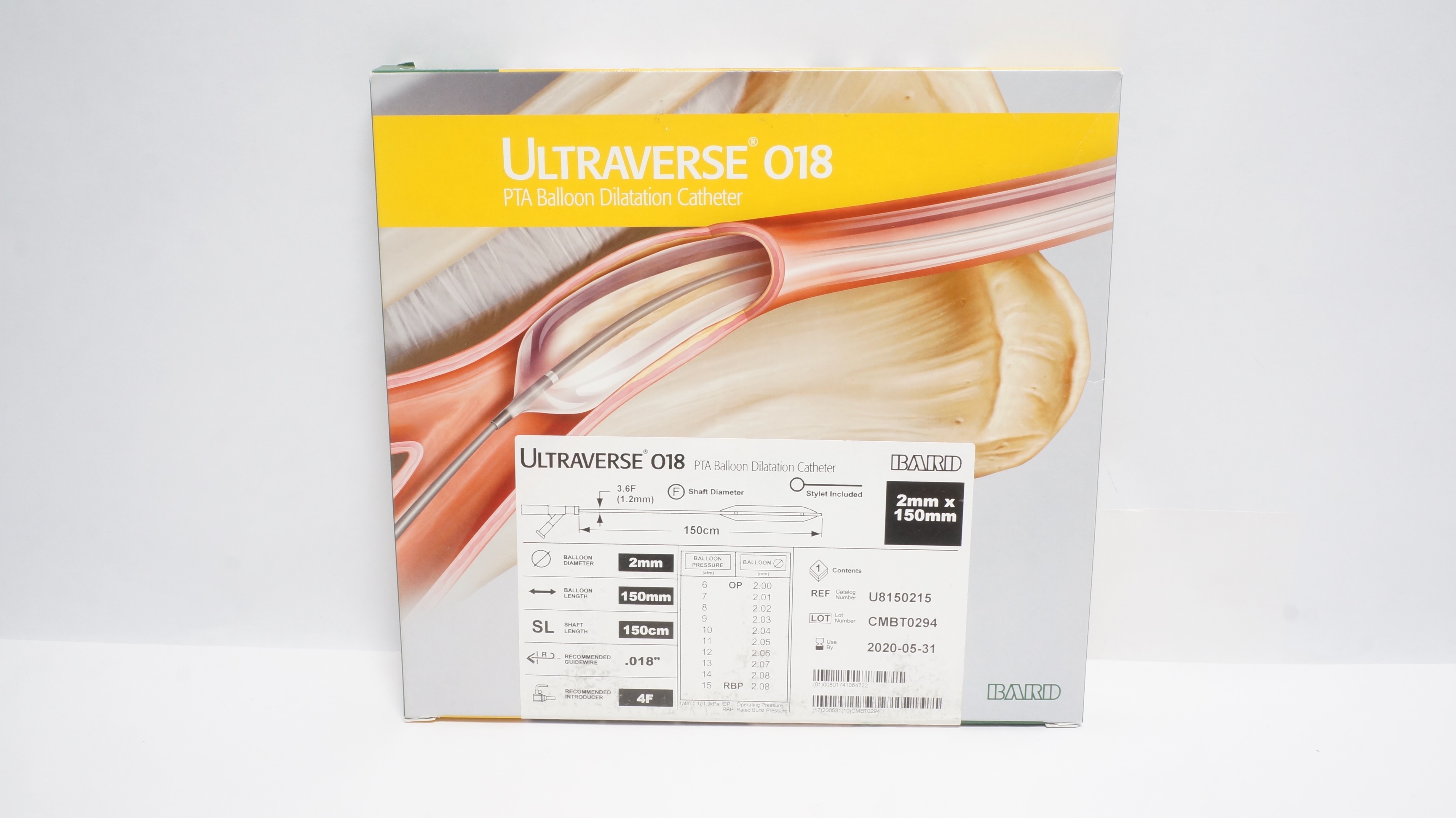 Bard U8150215 Ultraverse O18 PTA Balloon Dilatation Cath. 2mm x 150mm, 3.6F (x)