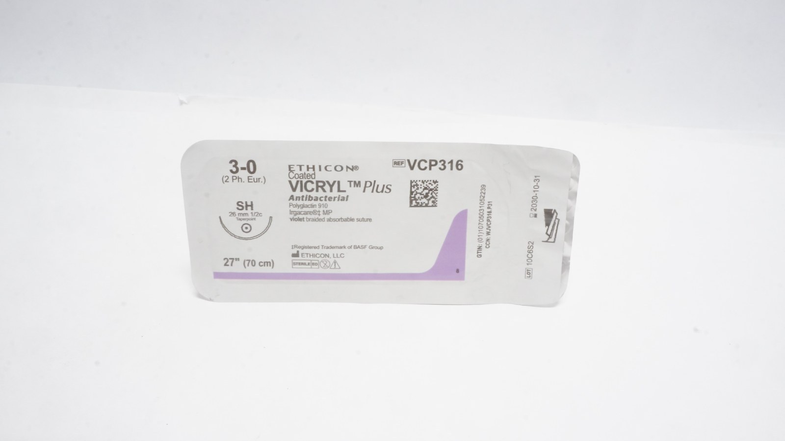 ETHICON VCP316 VICRYL Plus Antibacterial Sutures 3-0 27"