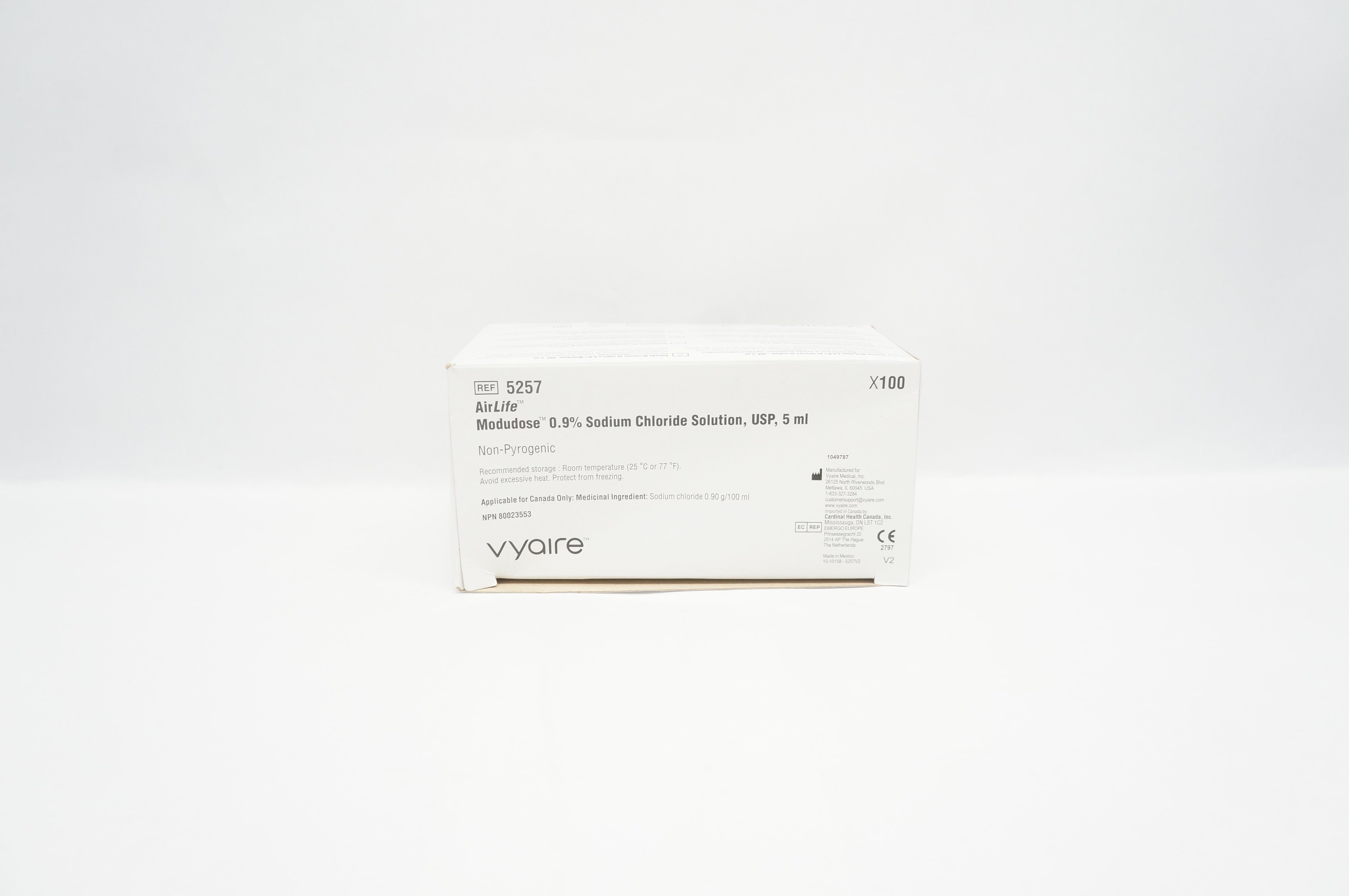 Vyaire 5257 AirLife Modudose 0.9% Sodium Chloride Solution USP 5ml(x)-Box of 100