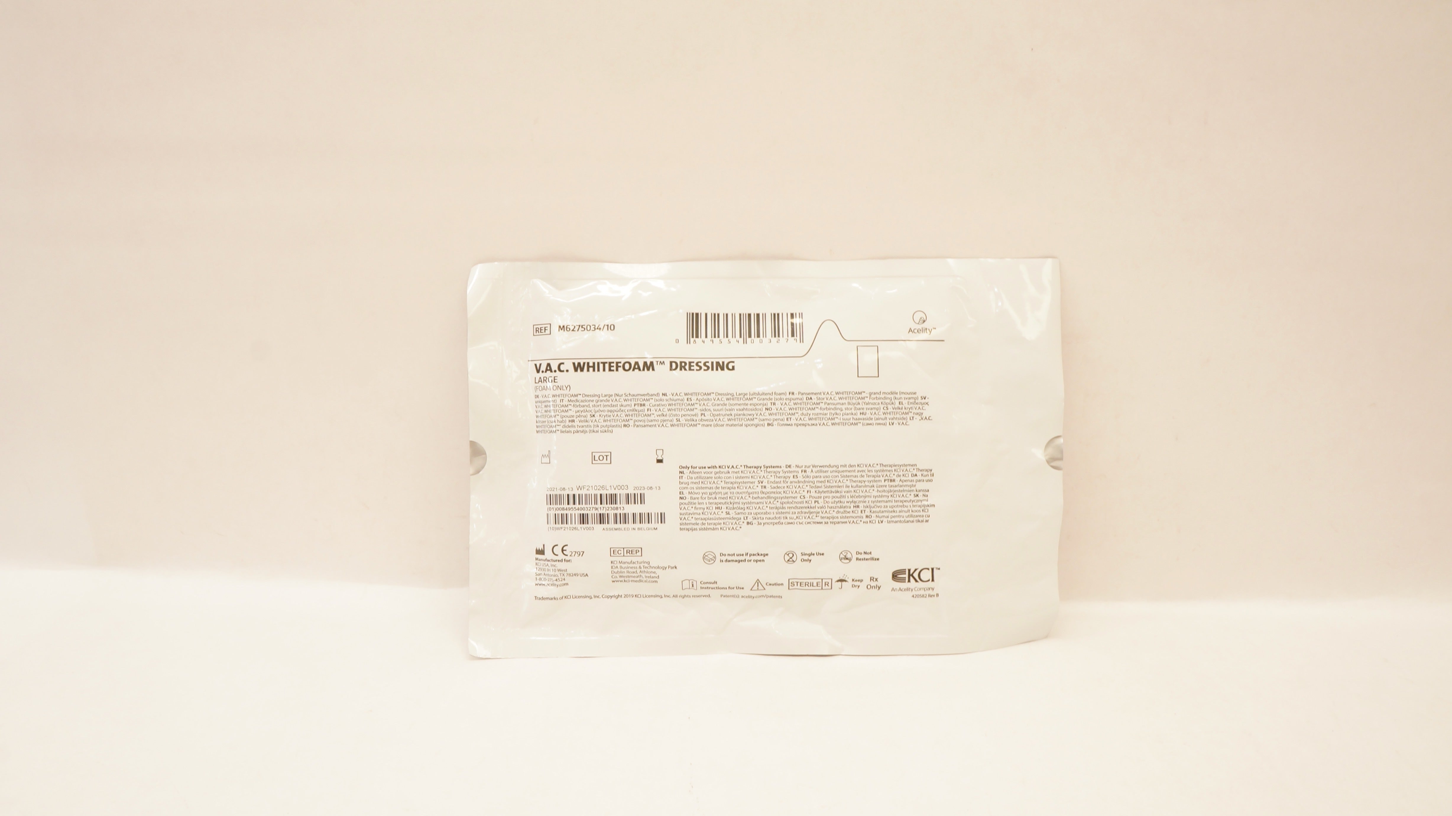 KCI M6275034/10 V.A.C. Whitefoam Dressing, Large