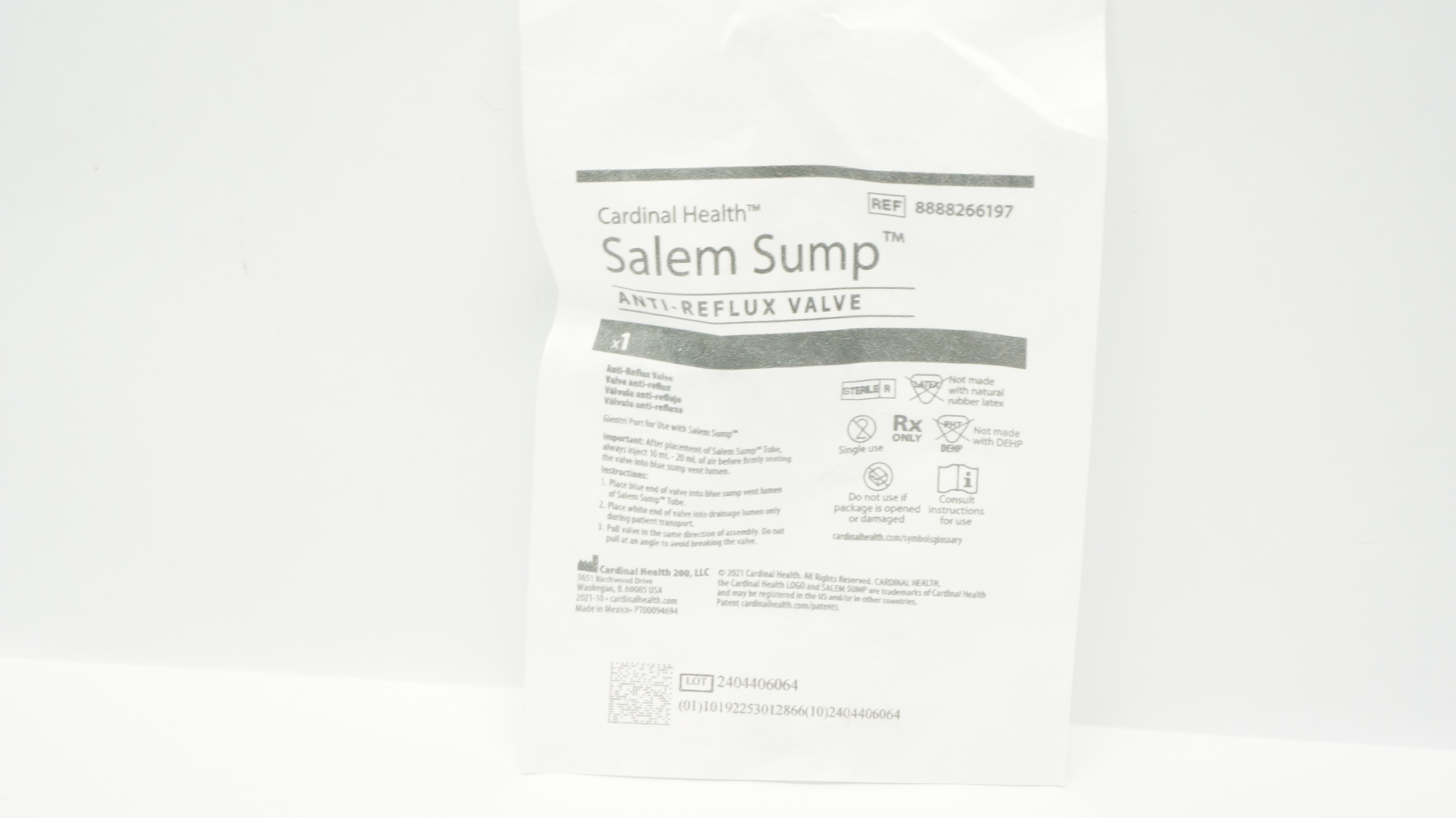 Cardinal Health 8888266197 Salem Sump Anti-Reflux Valve