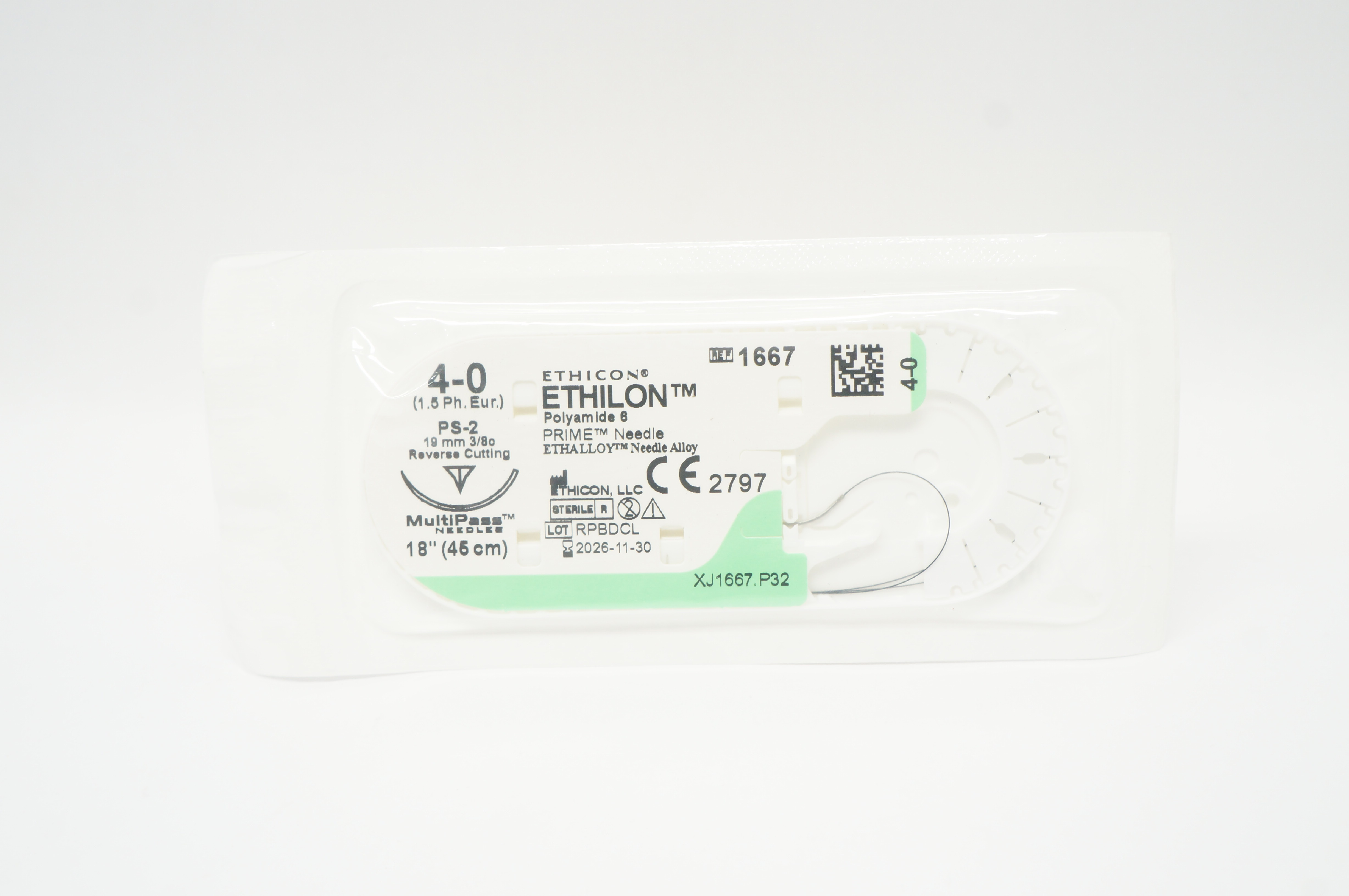 Ethicon 1667 4-0 ETHILON Polyamide 6 Stre PS-2 19mm 3/8c Reverse Cutting, 18inch