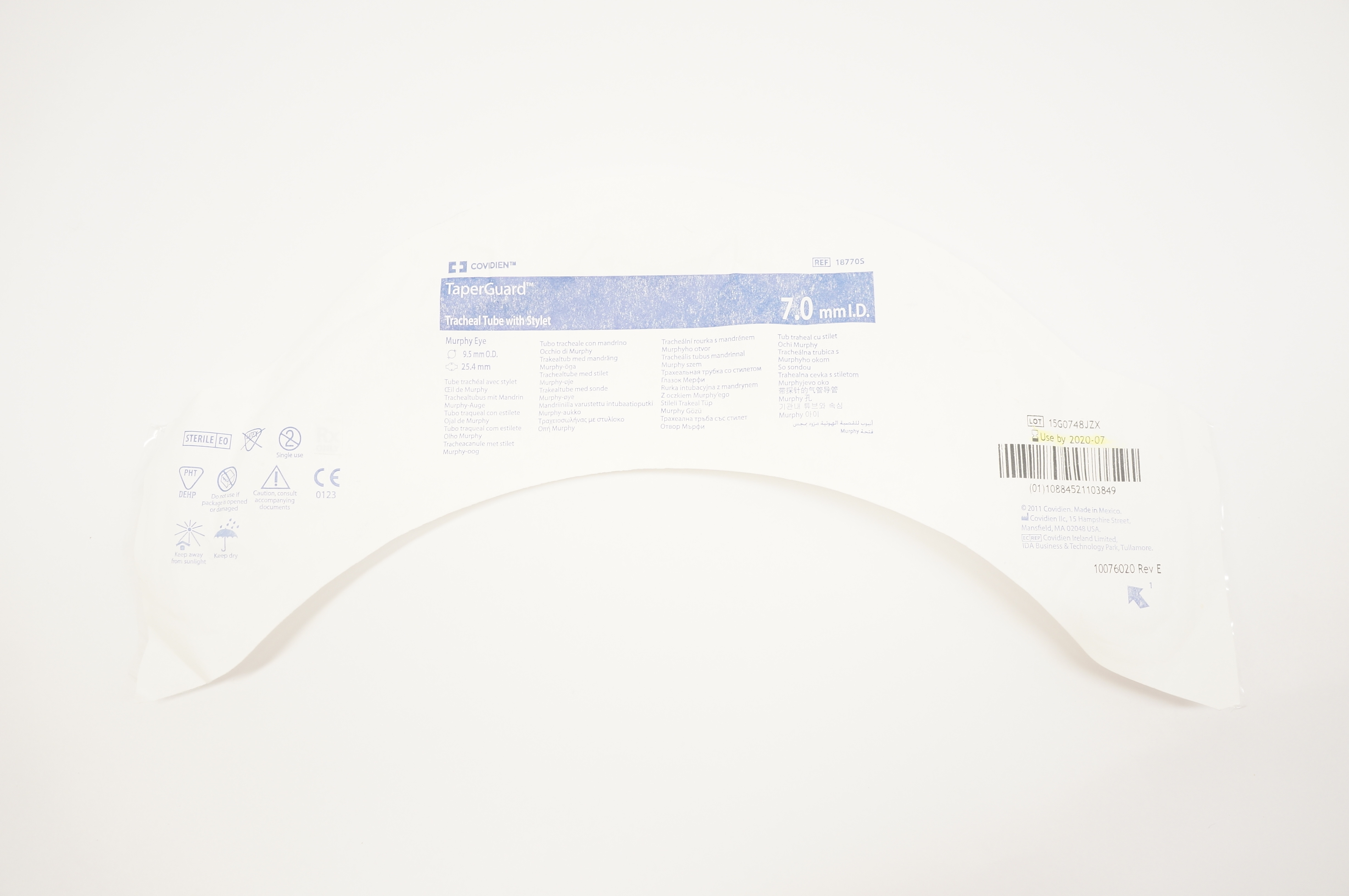 Covidien 18770S TaperGuard Tracheal Tube With Stylet, Murphy Eye, 7.0mm ID (x)