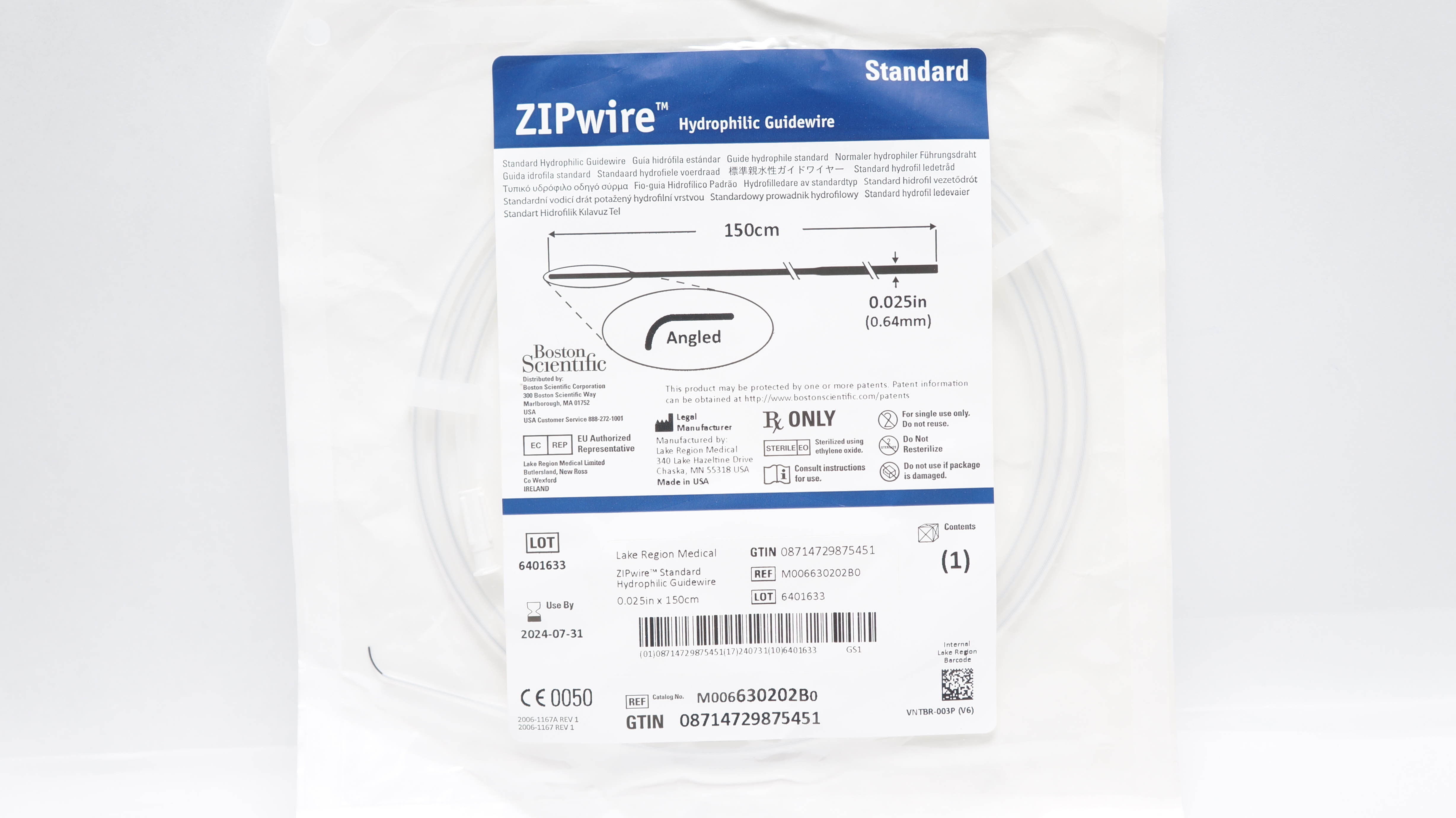 Boston Scientific M006630202B0 Zipwire Hydrophilic GuideWire 150cm x 0.025inch
