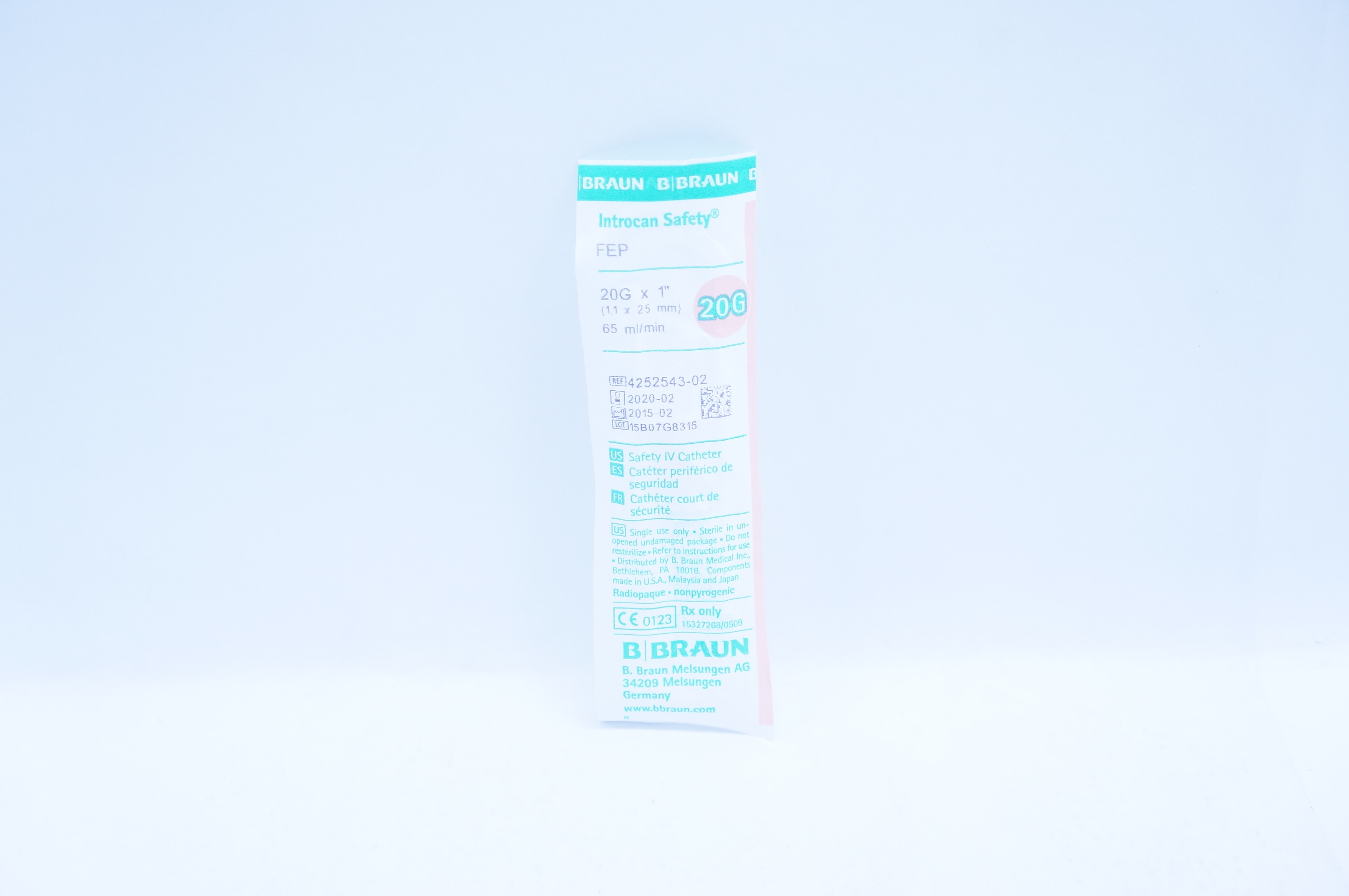 Braun 4252543-02 Introcan Safety IV Cath. 20G x1inch 65ml/min (x)