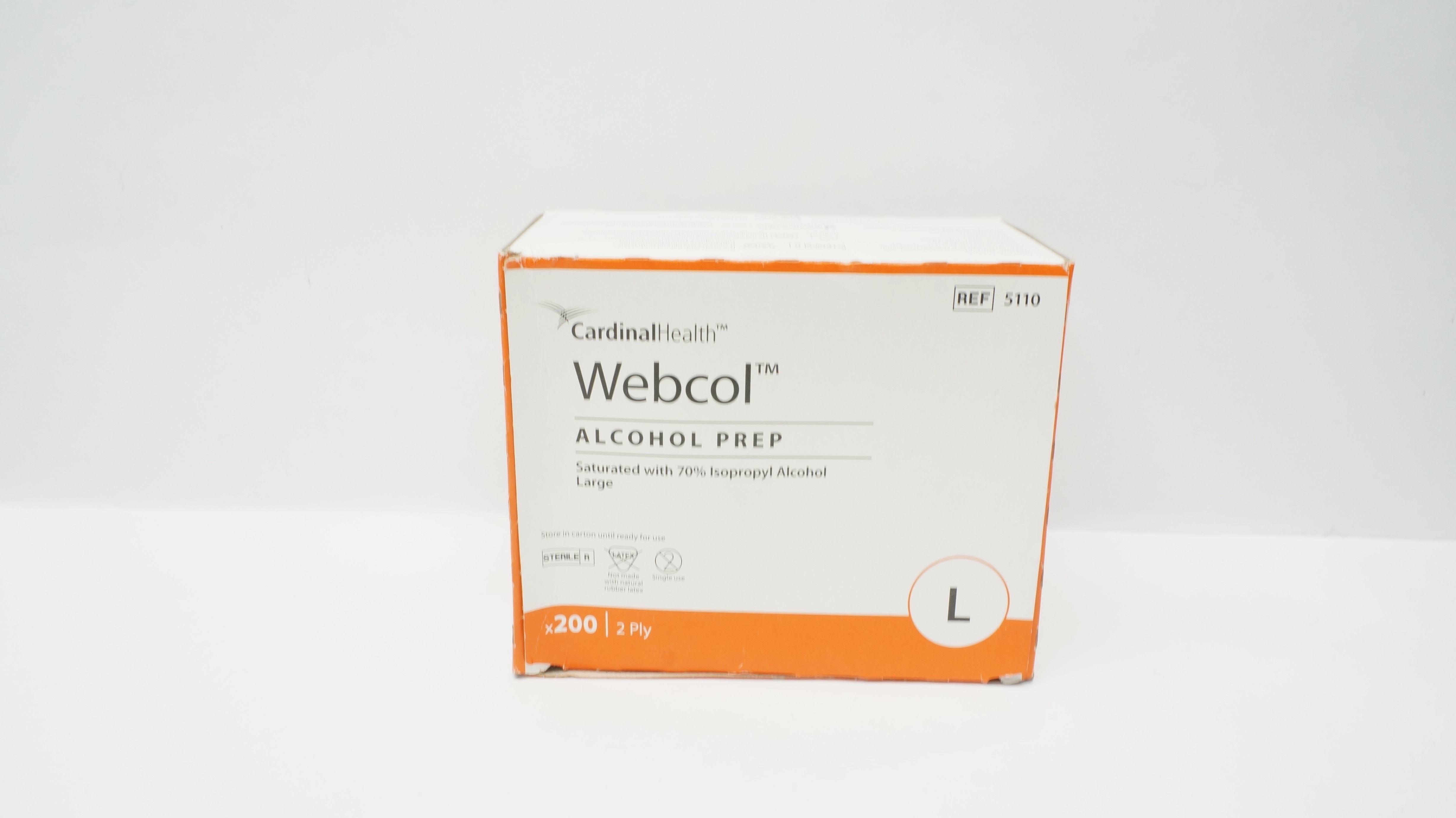 Cardinal Health 5110 Webcol Alcohol Prep Pads 2-Ply Large - Box of 200