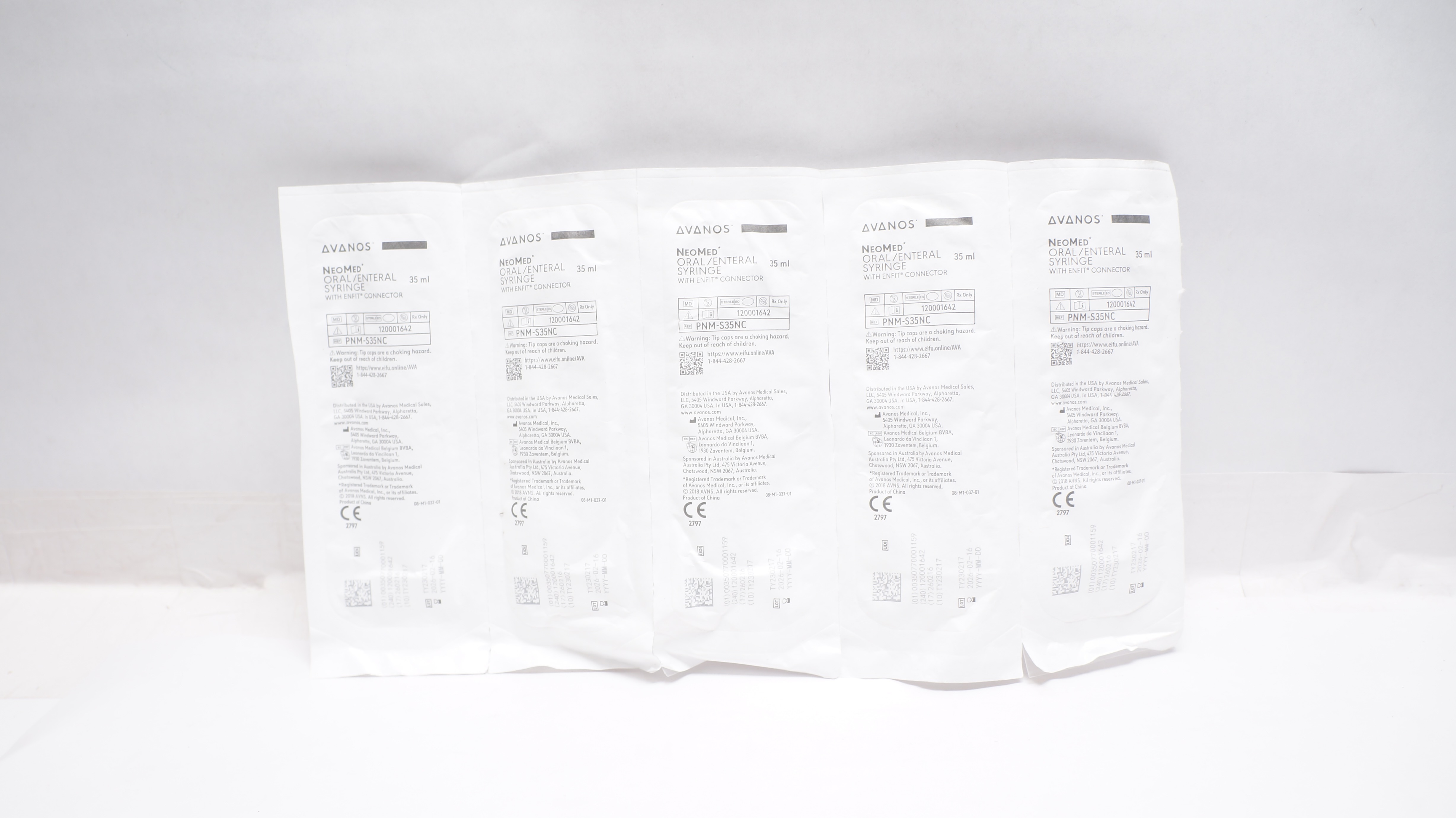 Avanos PNM-S35NC NeoMed Oral/Enteral Syringe with ENFIT Connector 35mL -Lot of 5