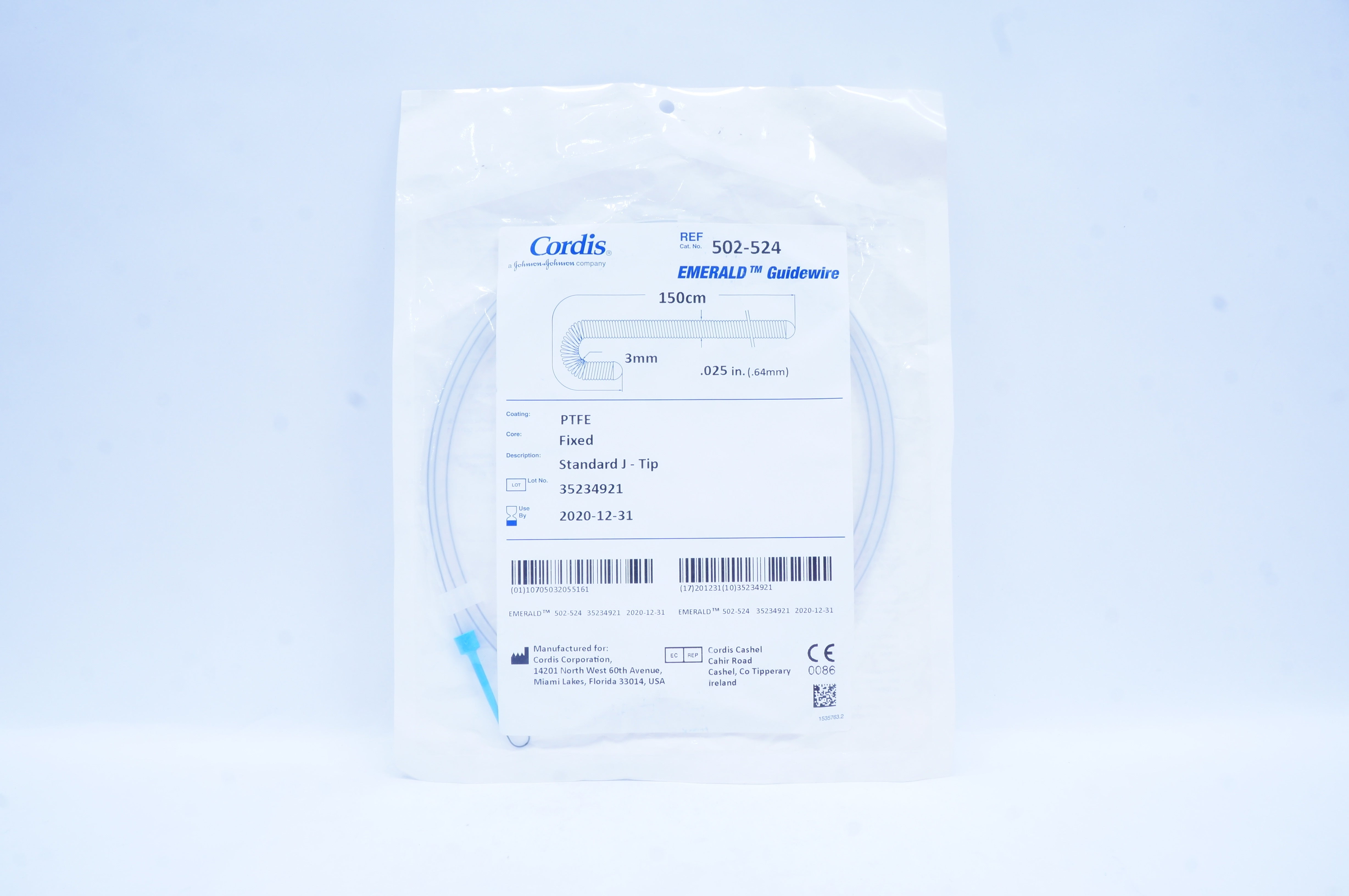 Cordis 502-524 Emerald Guidewire 0.025inch x 150m (x)