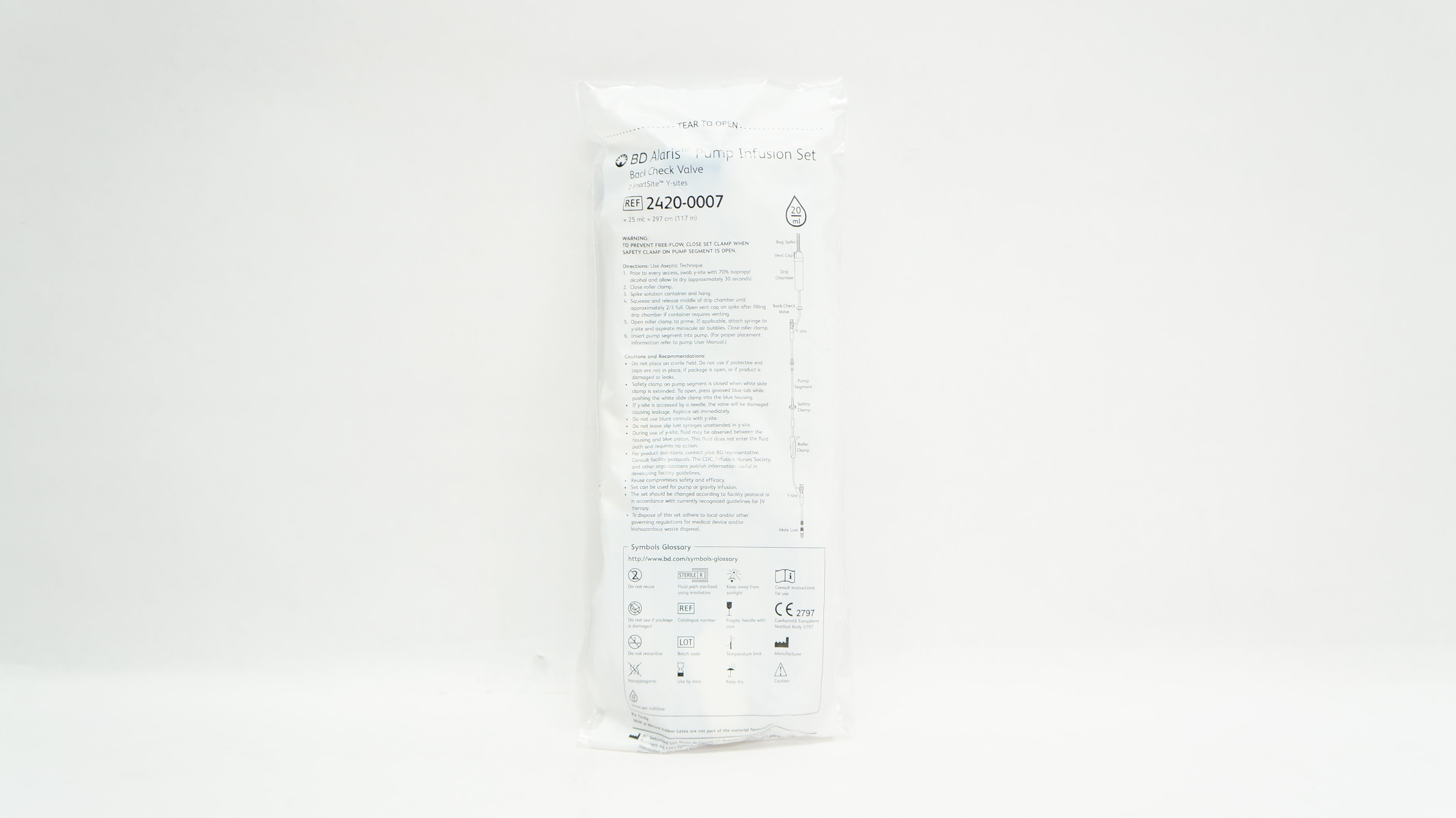 BD 2420-0007 Alaris Pump Infusion Set Back Check Valve 117inch x 25ml 20Drops/mL