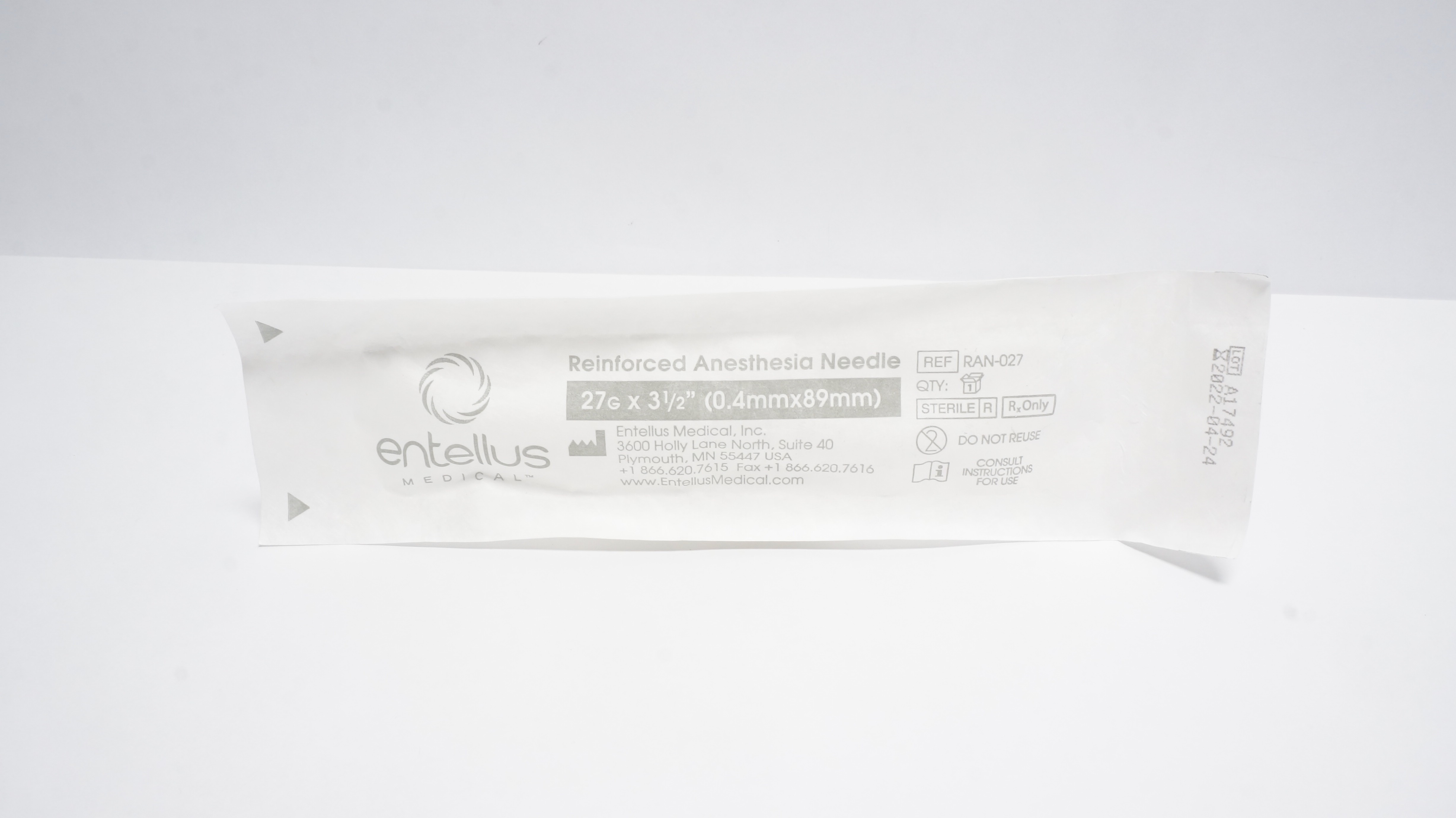 Entellus Medical RAN-027 Reinforced Anesthesia Ndle 27G x 3-1/2in (x)