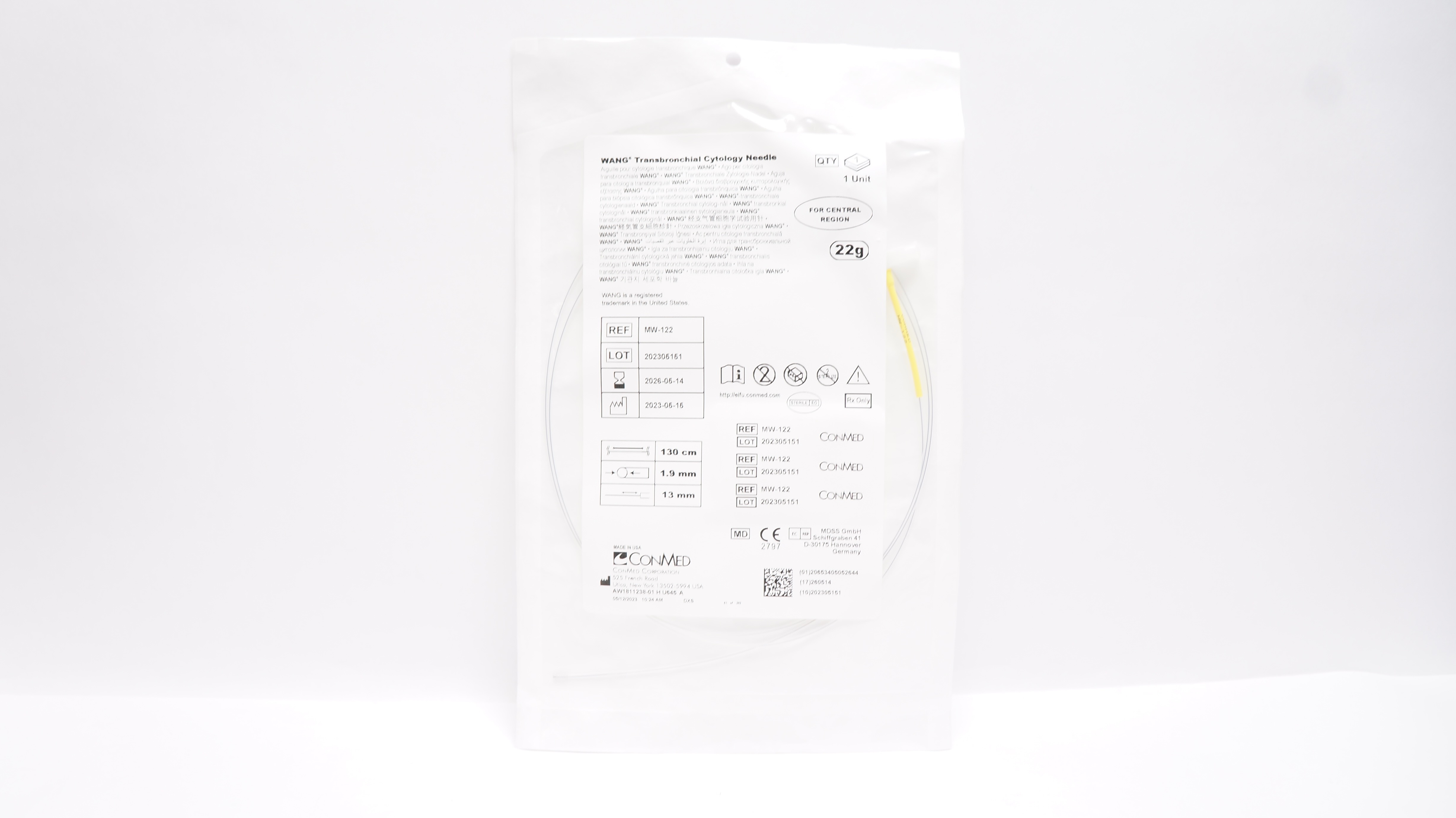 ConMed MW-122 WANG Transbronchial Cytology Ndle 22g x 130cm
