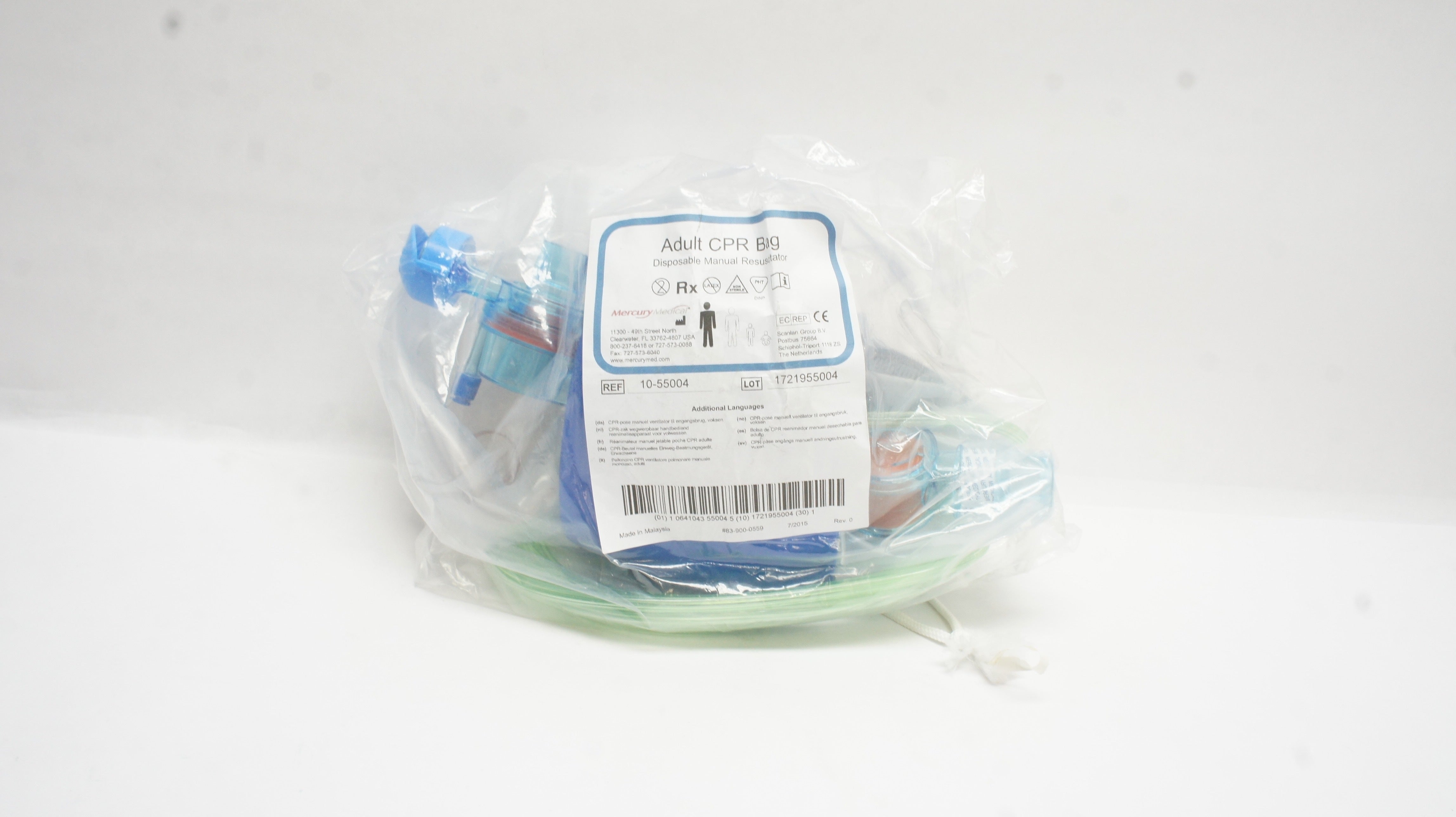 Mercury Medical 10-55004 Adult CPR Bag Disposable Manual Resuscitator