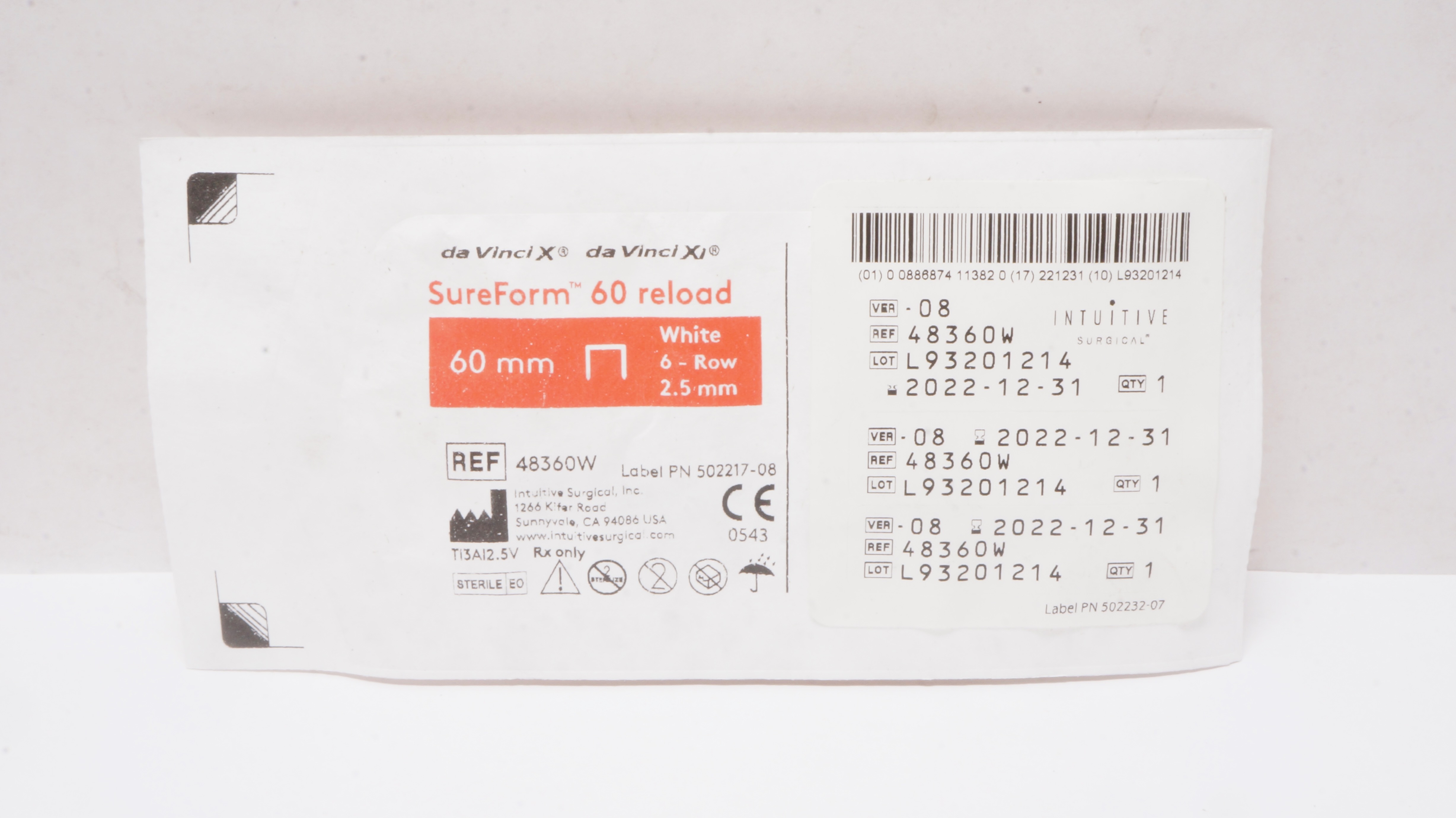 Intuitive 48360W daVinci X Xi SureForm 60 Reload 6-Row White 60mm x 2.5mm (x)