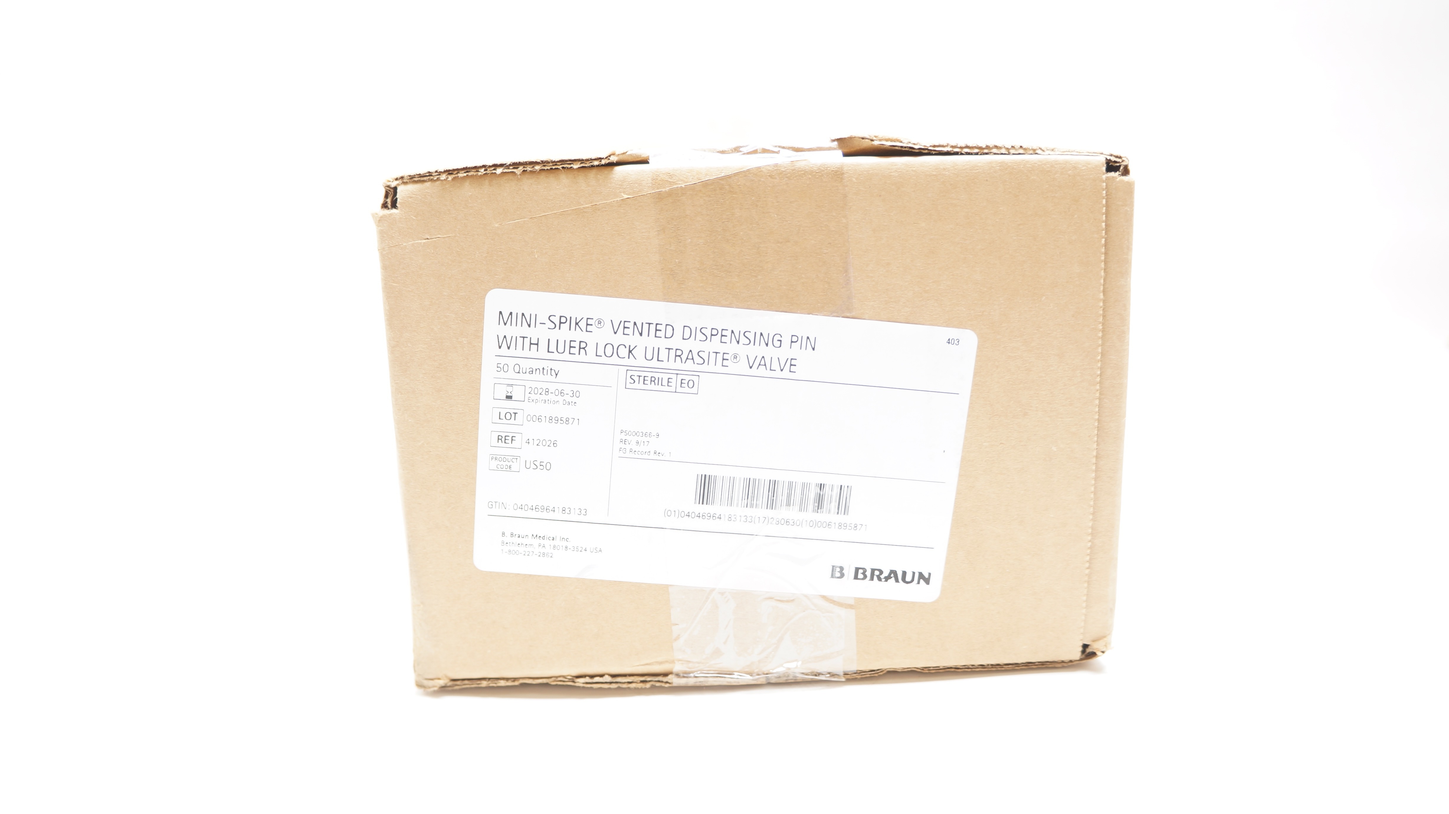 B.Braun 412026 Mini-Spike Dispensing Pin/Ultrasite Valve - Box of 50