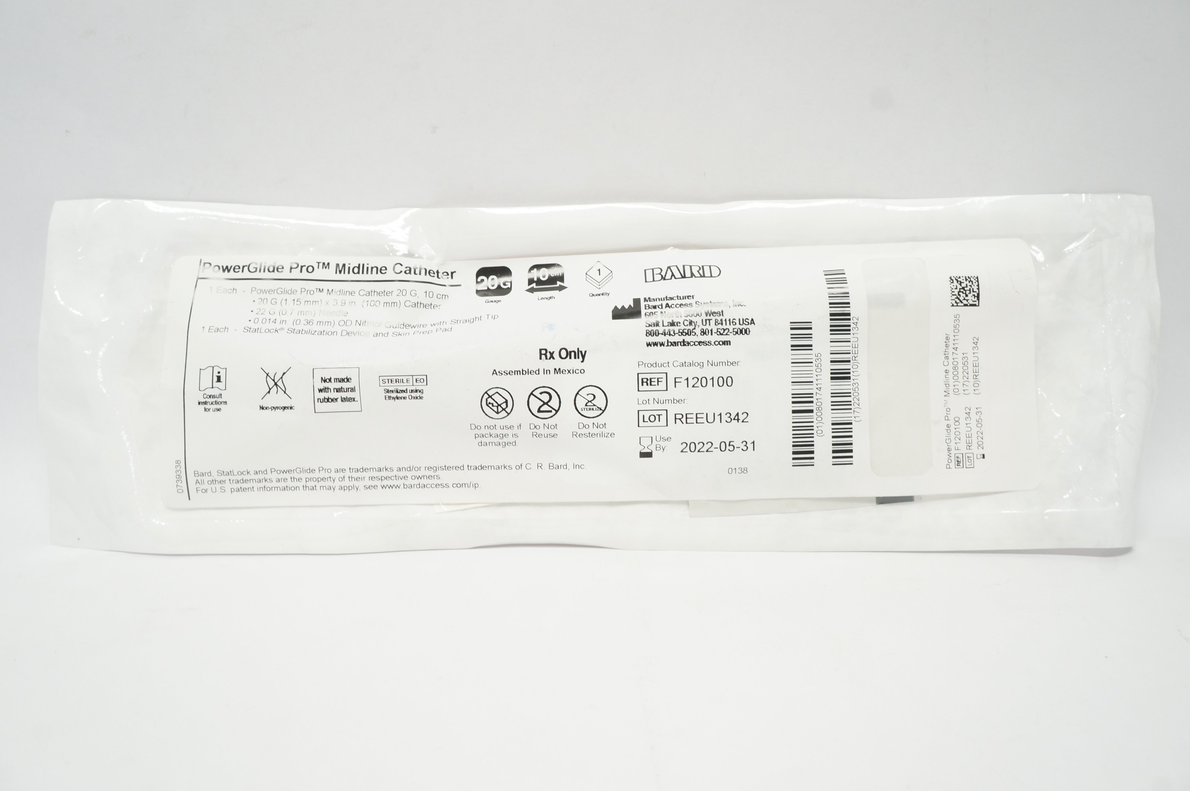 Bard F120100 Power Glide Pro Midline Cath. 20G x 10cm (x)