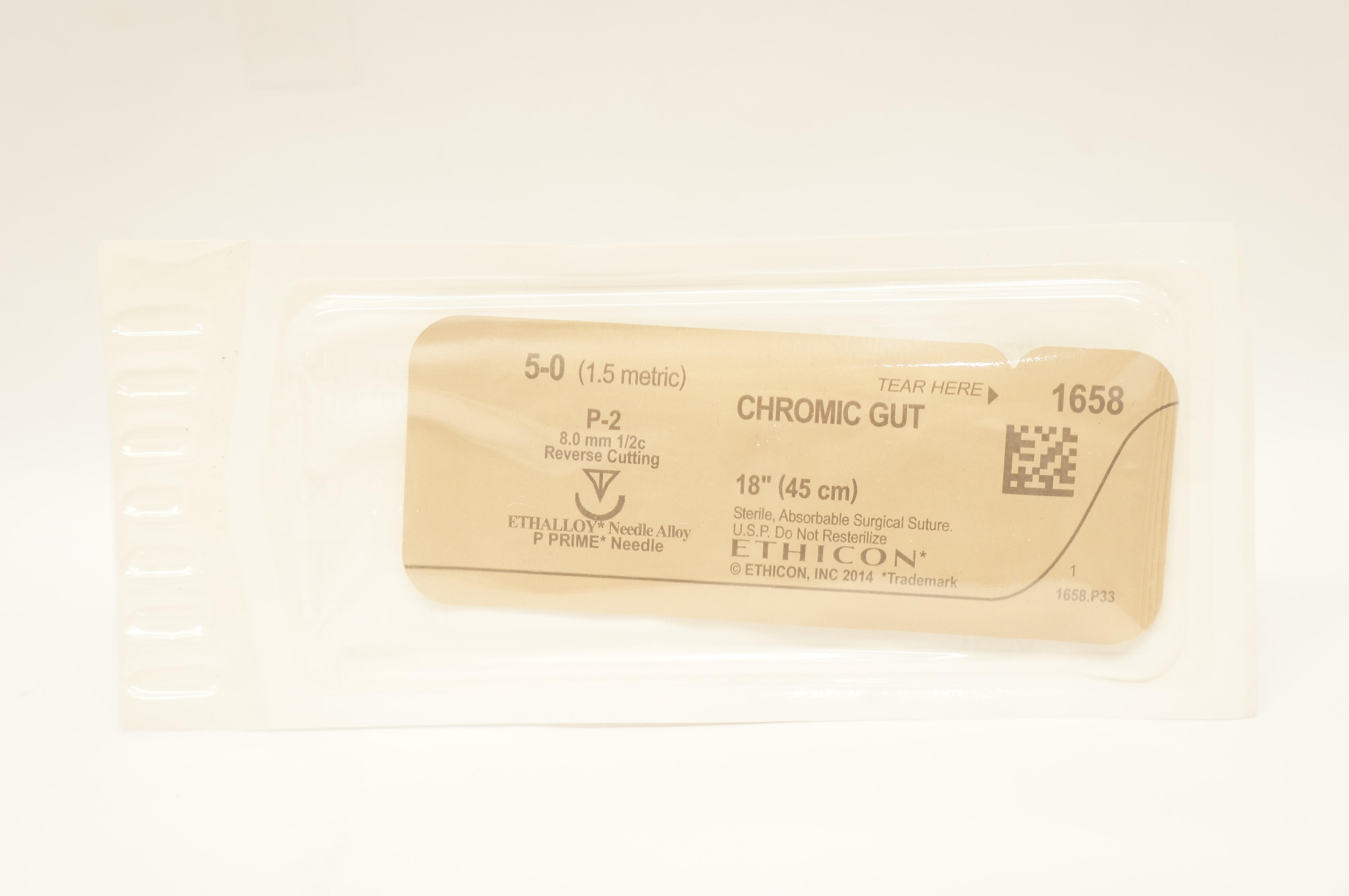 Ethicon 1658 5-0 CHROMIC GUT Stre P-2 1/2c 8.0mm Reverse Cutting 18inch (x)