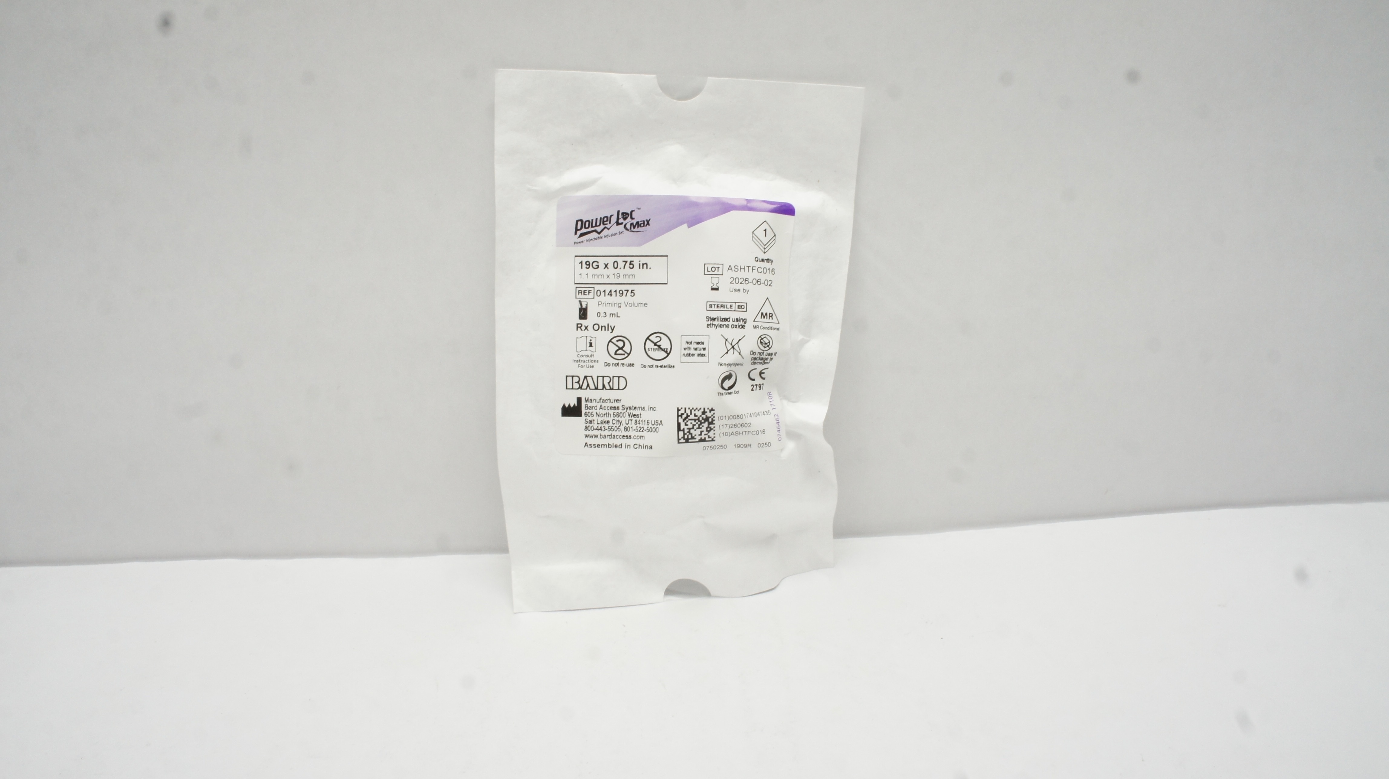 Bard 014975 PowerLoc Max Injectable Infusion Set 19G x 0.75inch Prim. Vol. 0.3mL