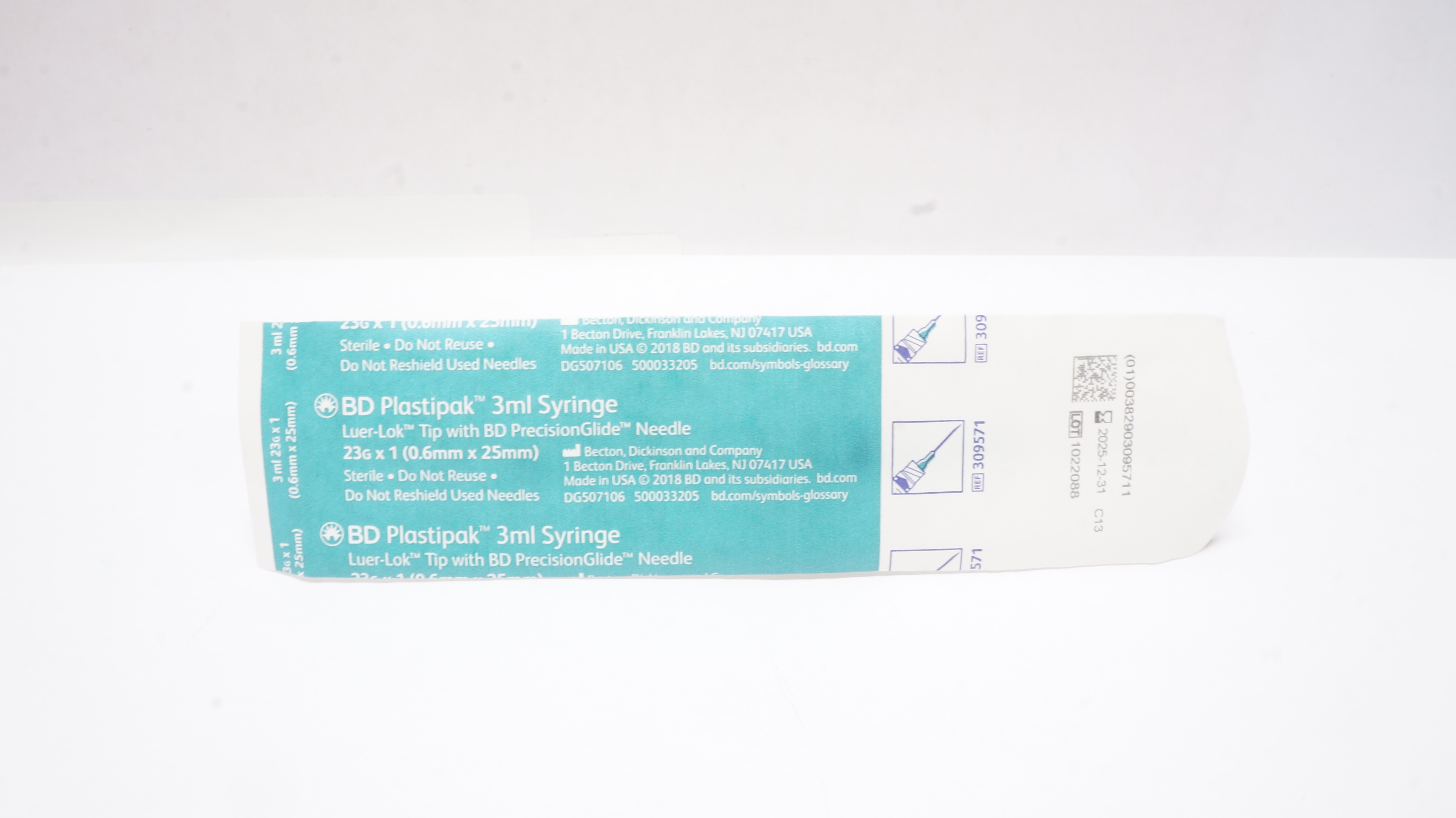 BD 309571 Plastipak Syringe 3ml Luer-Lok Tip w/PrecisionGlide Ndle 23G x 1