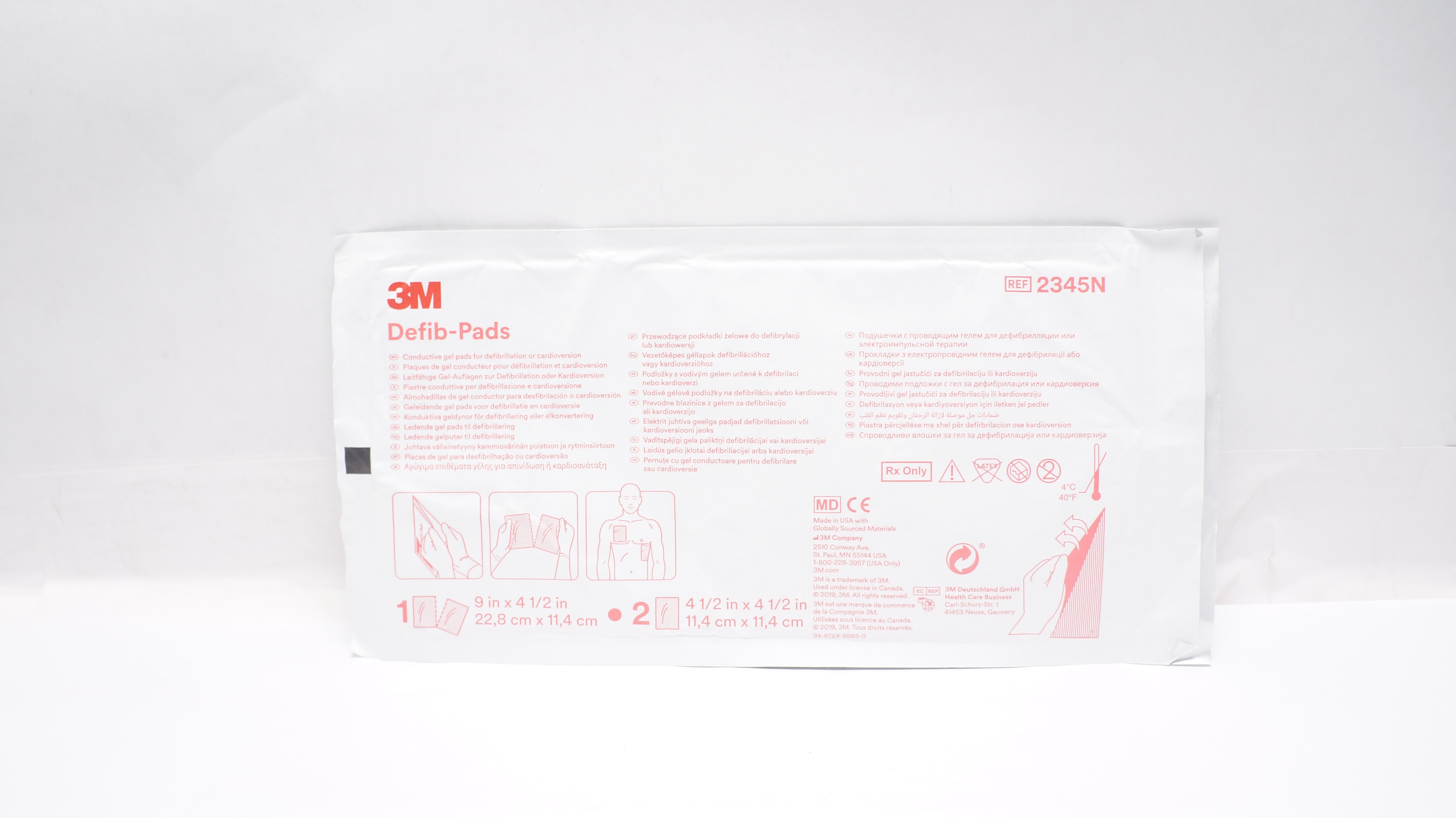 3M 2345N Defib-Pads Conductive Gel Pads 9inch x 4-1/2inch, 4-1/2 x 4-1/2inch