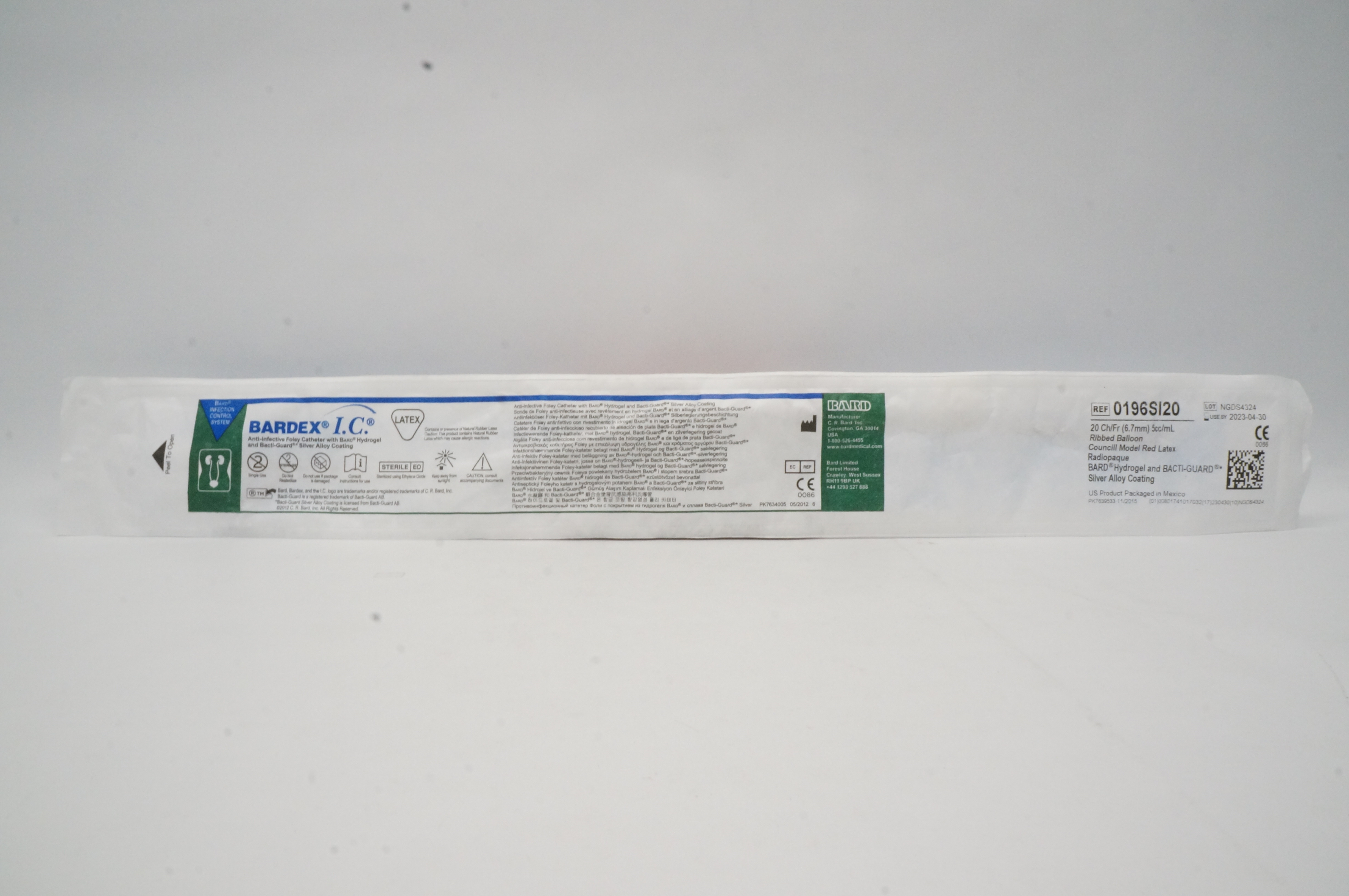 Bard 0196SI20 Bardex I.C. Aniti-Infective Foley Cath. 20Ch/Fr x 5cc/mL