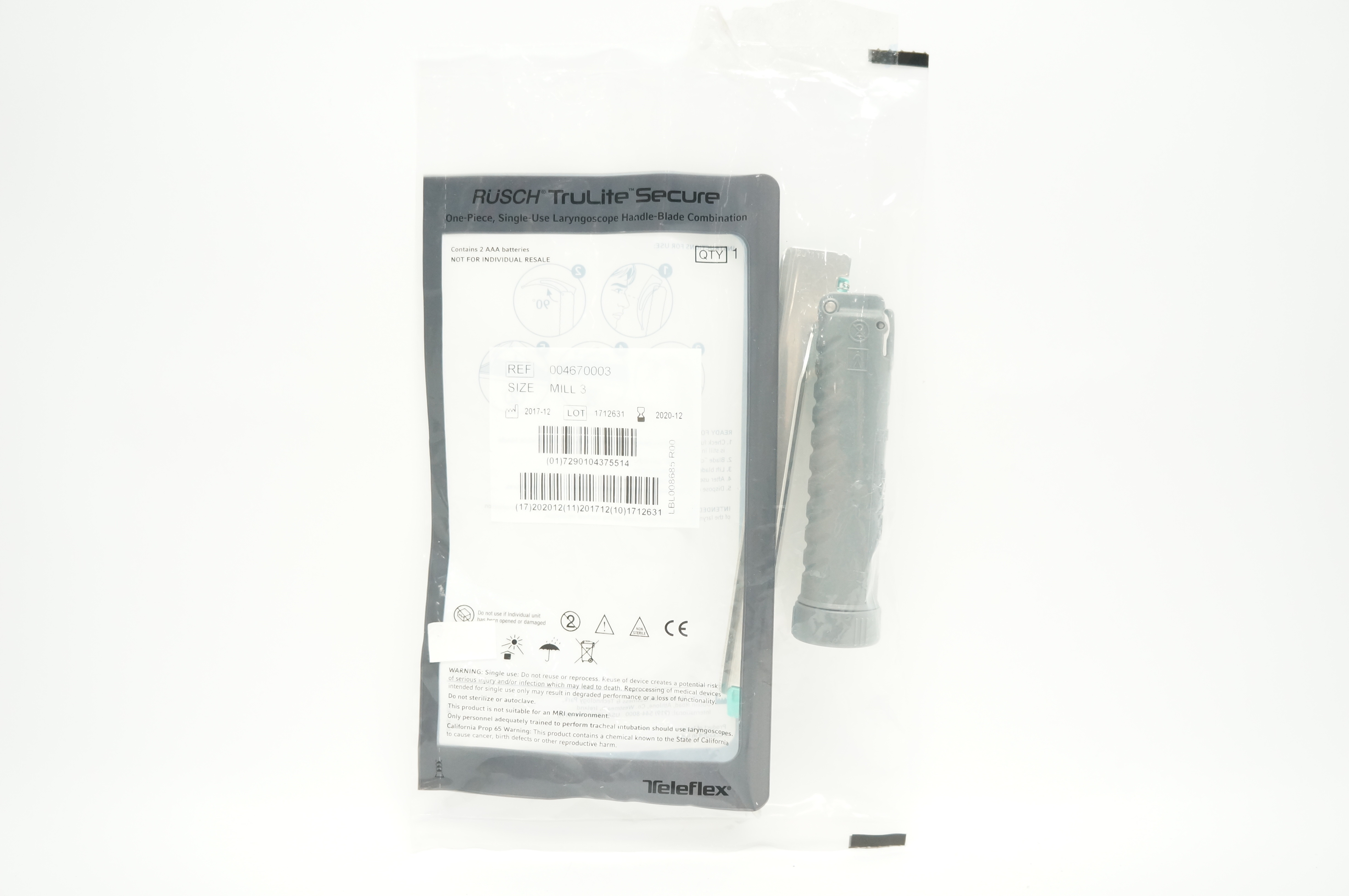 Teleflex 004670003 Rusch TruLite Secure Laryngoscope Handle-Blade, Mill 3 (x)