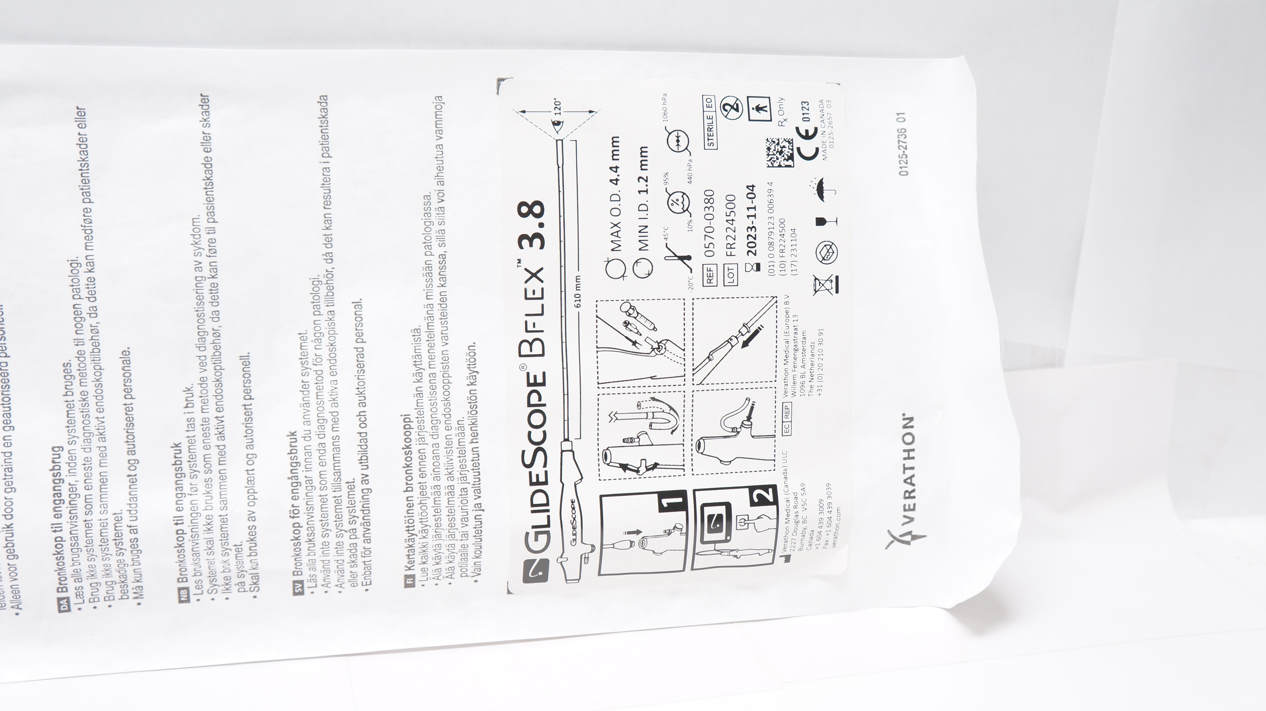 Verathon 0570-0380 GlideScope Bflex 3.8 Bronchoscope 4.4ID x 1.2mmOD(x)