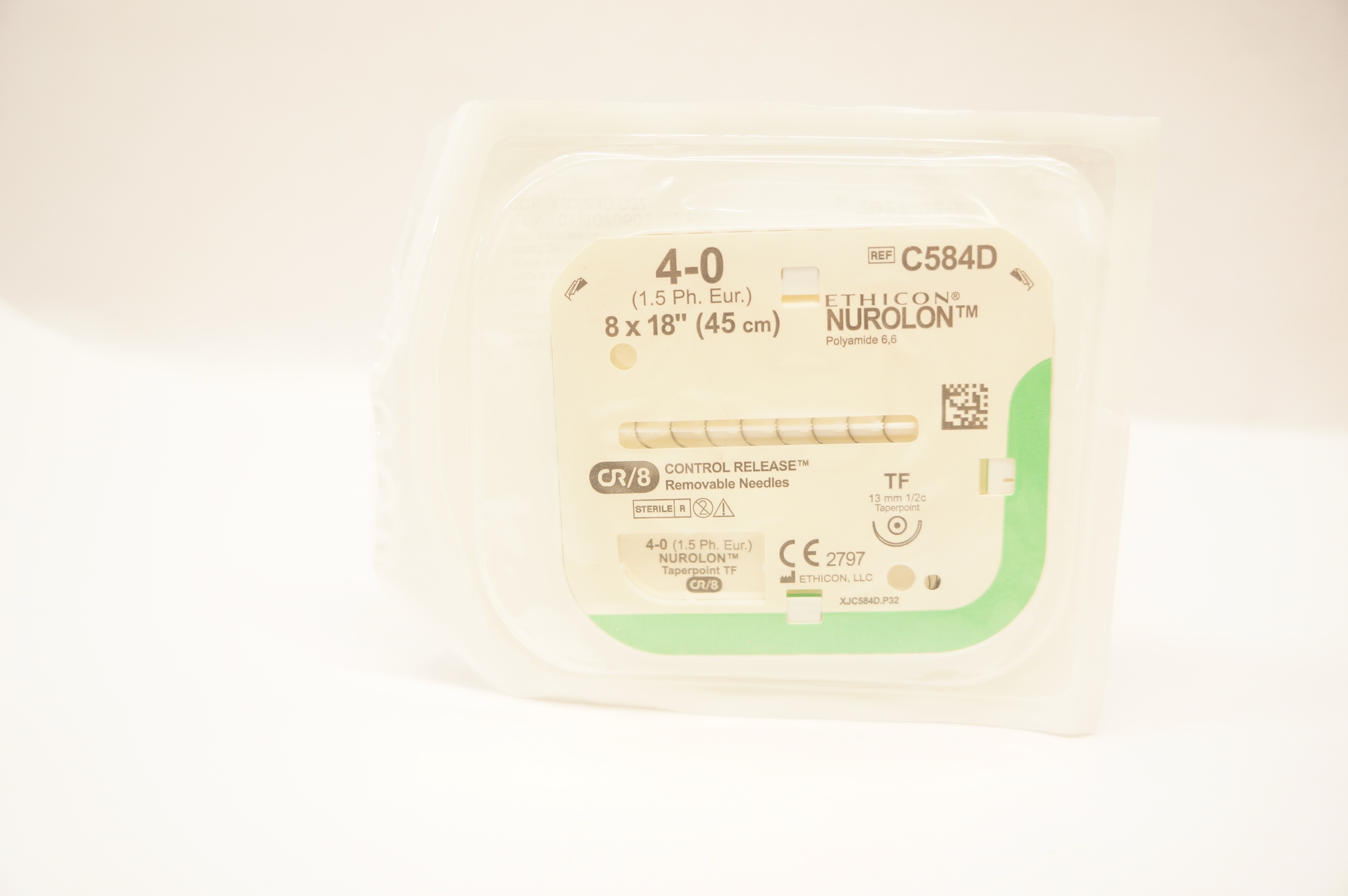 Ethicon C584D 4-0 Nurolon Polyamide 6.6 Stre TF 13mm 1/2c Taperpoint 8 x 18 inch
