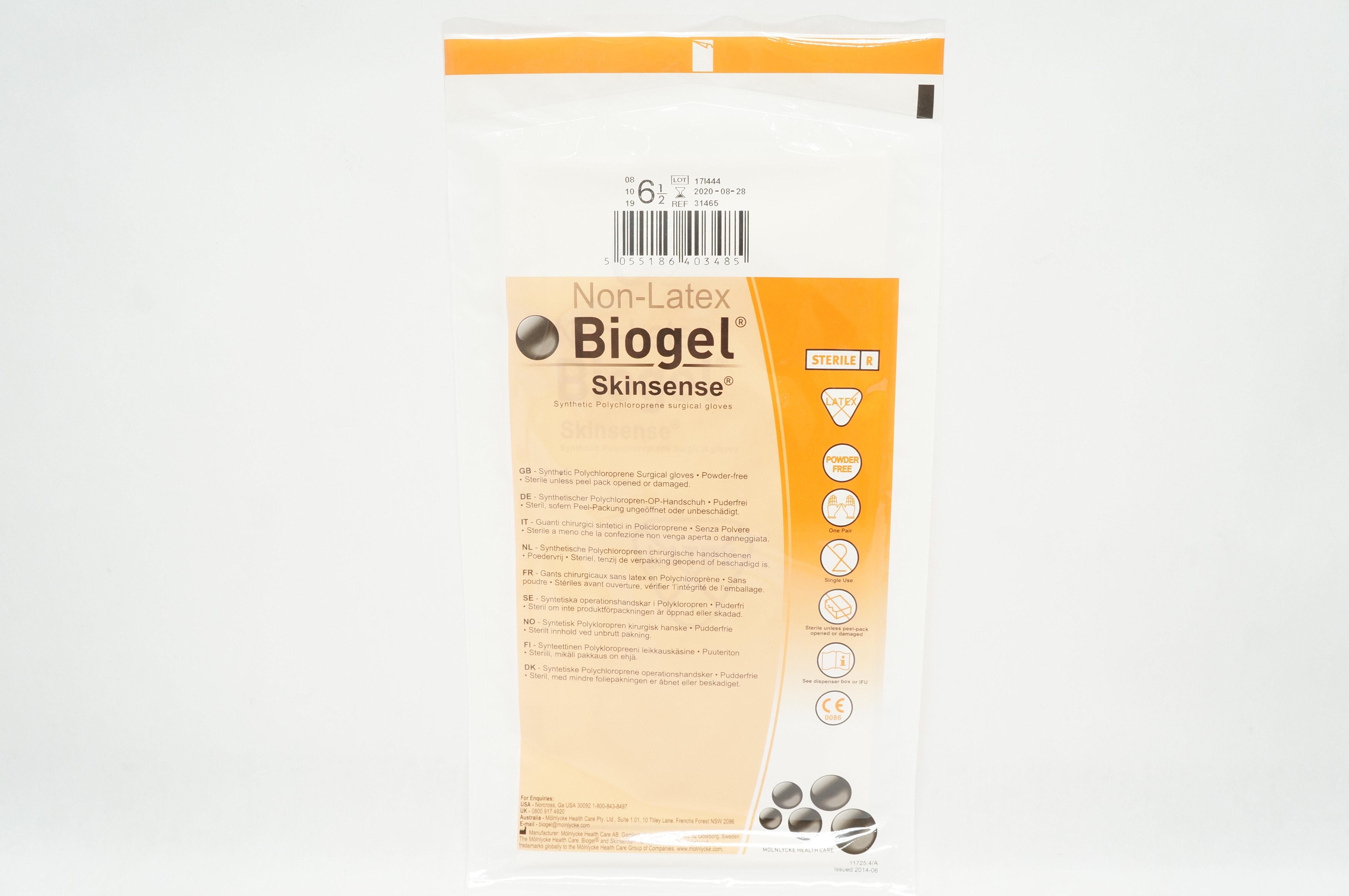 Molnlycke Healthcare 31465 Biogel Skinsence Synthetic Surgical Gloves, 6-1/2 (x)