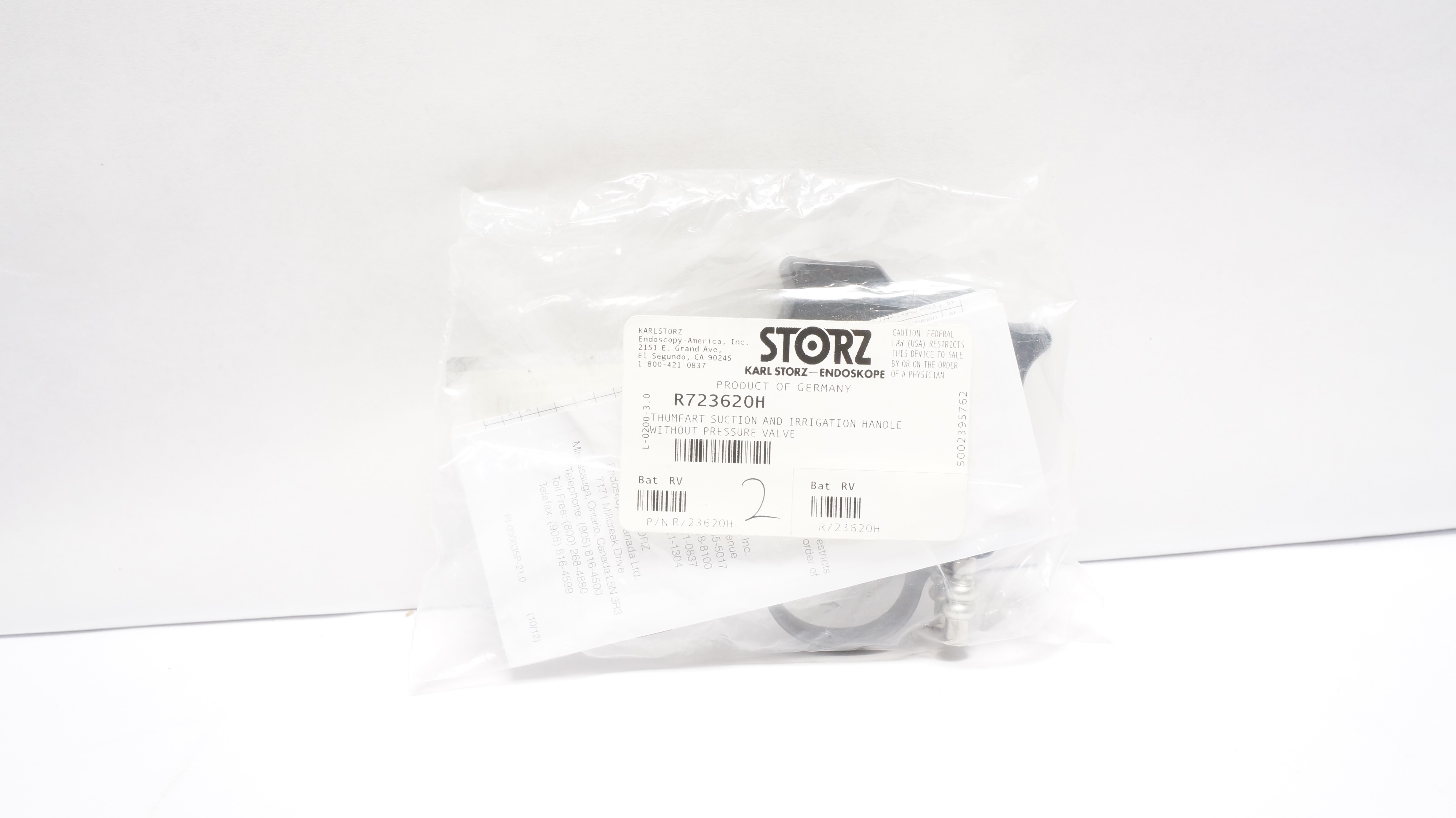 Karl Storz R723620H Thumfart Suction & Irrigation Handle Without Pressure Valve