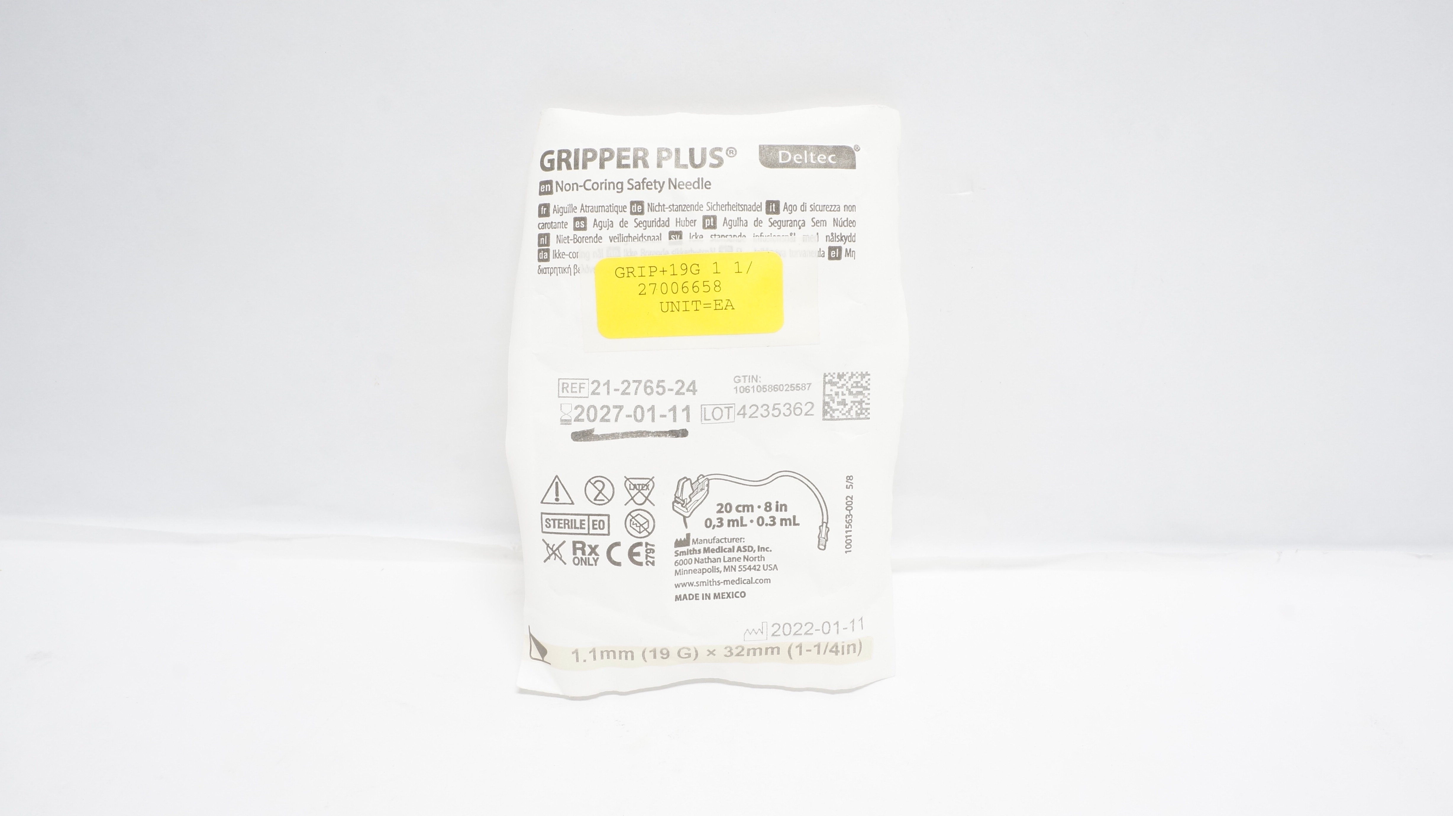 Smith Medical 21-2765-24 Gripper Deltec Plus Non-Coring Ndle 8inch x 0.3mL