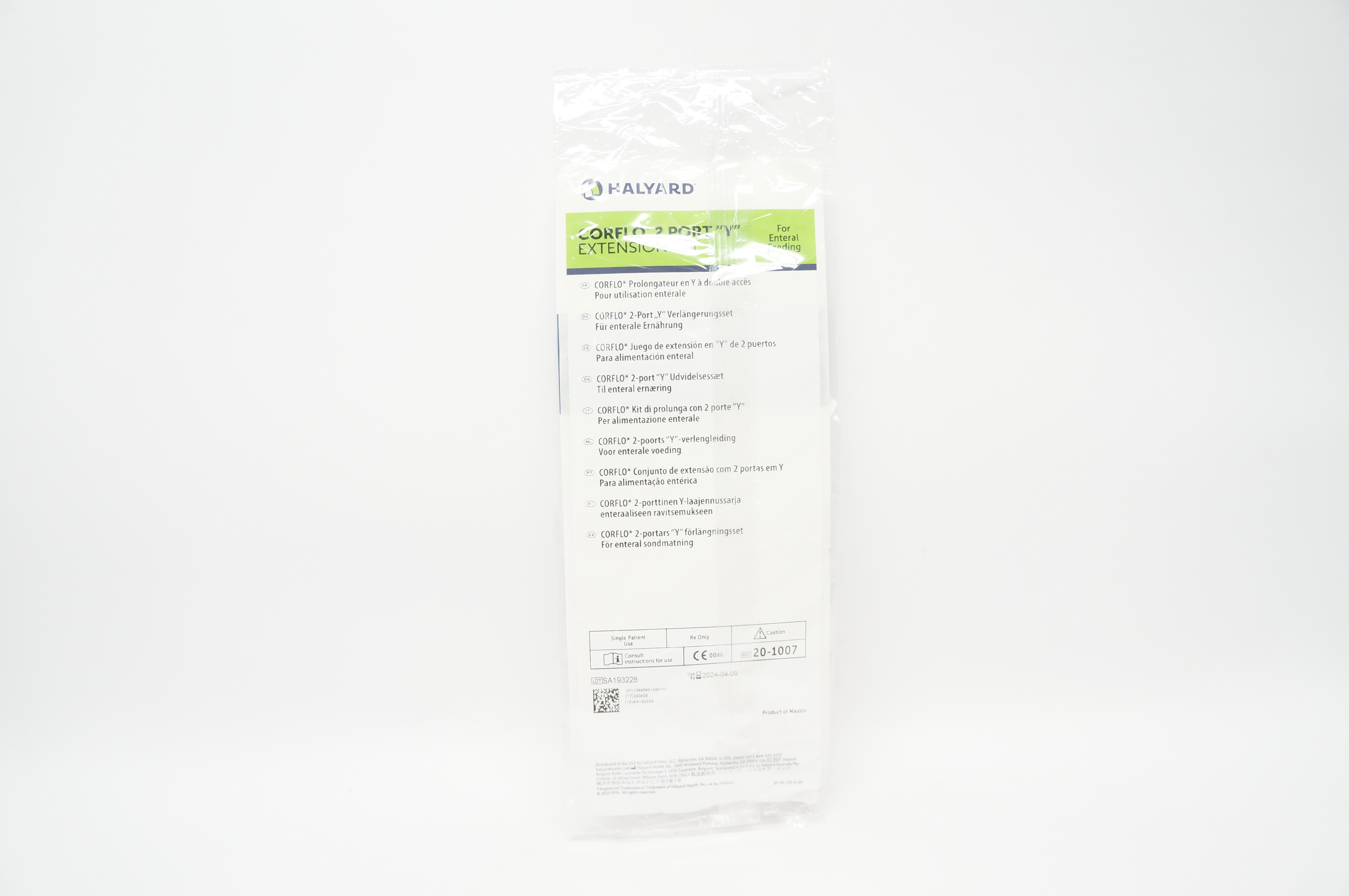 Halyard 20-1007 Corflo 2 Port "Y" Extension Set For Enteral Feeding