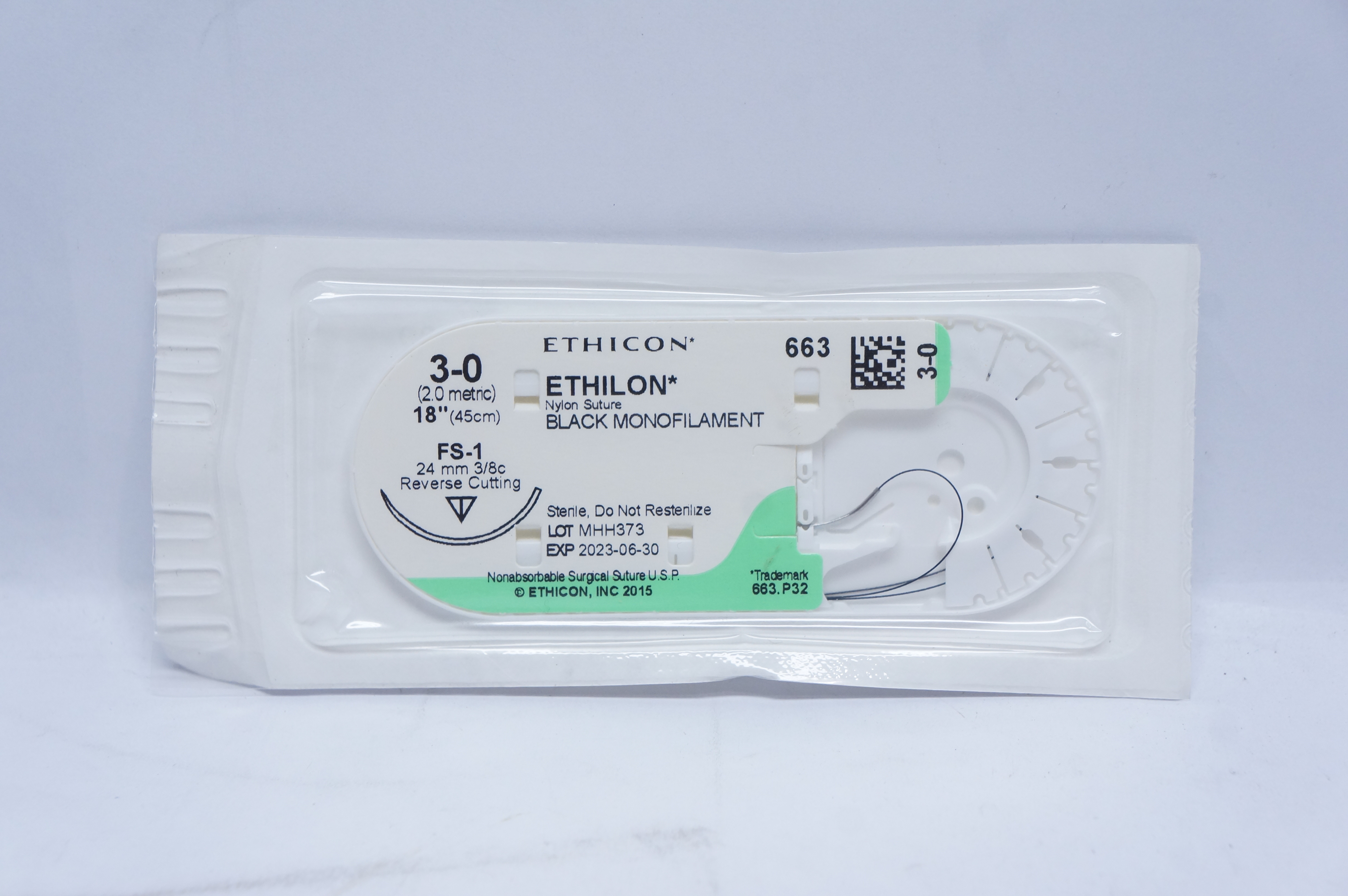 Ethicon 663 3-0 ETHILON, FS-1, 24mm 3/8c Reverse Cutting, 18inch