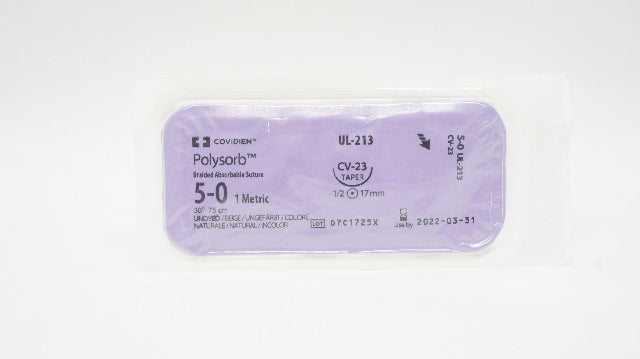 Covidien UL-213 POLYSORB CV-23 17mm Ndle. Braided Absorbable Suture Size 5-0 (x)